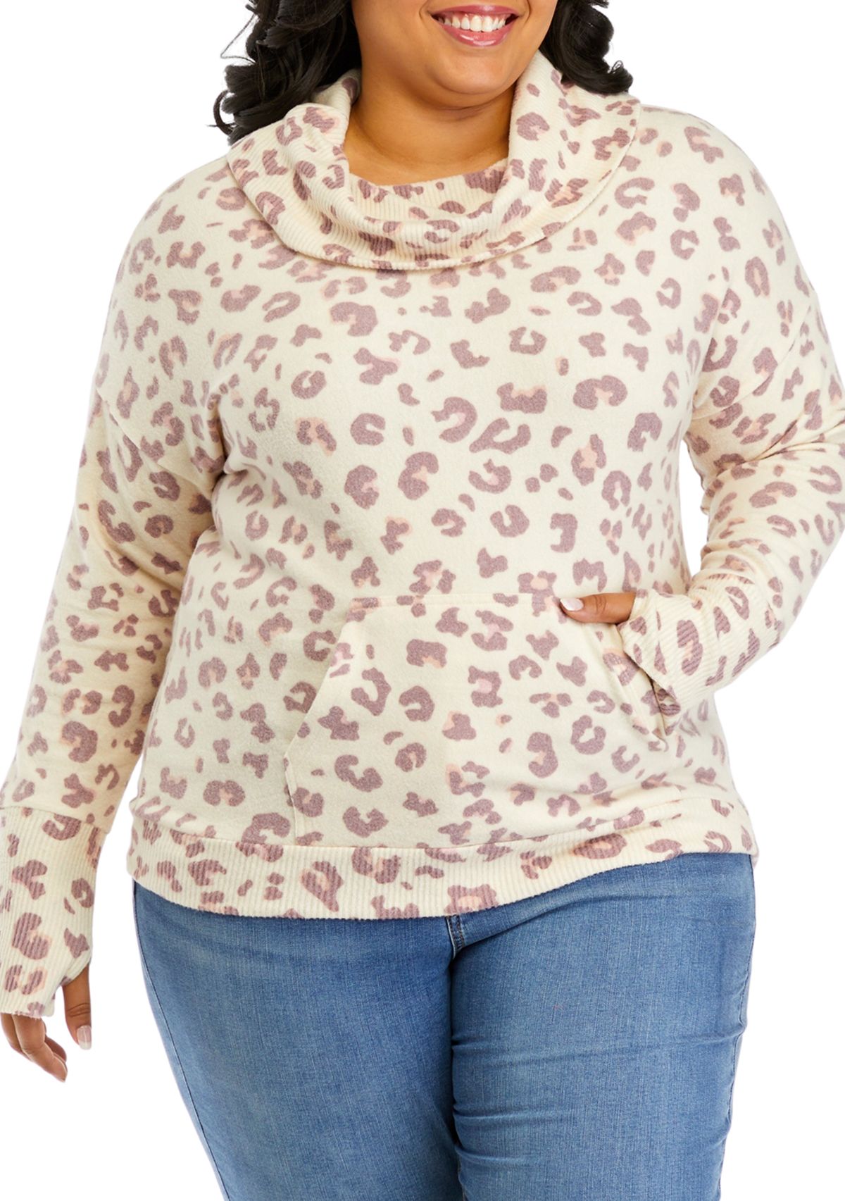 Plus Size Long Sleeve Cowl Neck Sweatshirt