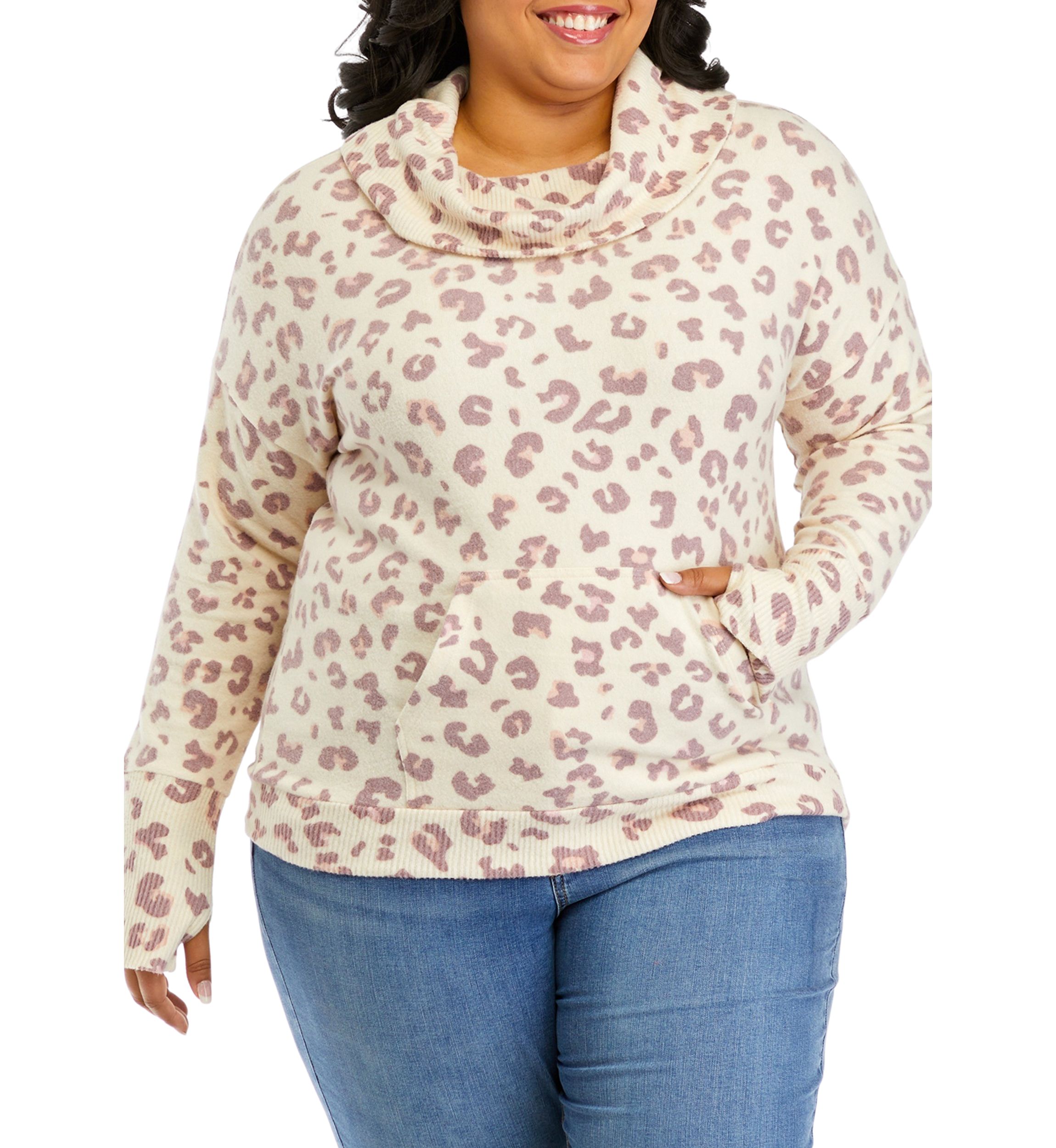 Plus Size Long Sleeve Cowl Neck Sweatshirt