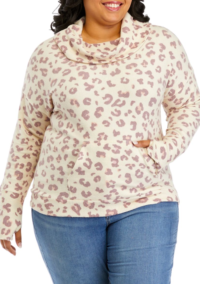 Plus Size Long Sleeve Cowl Neck Sweatshirt