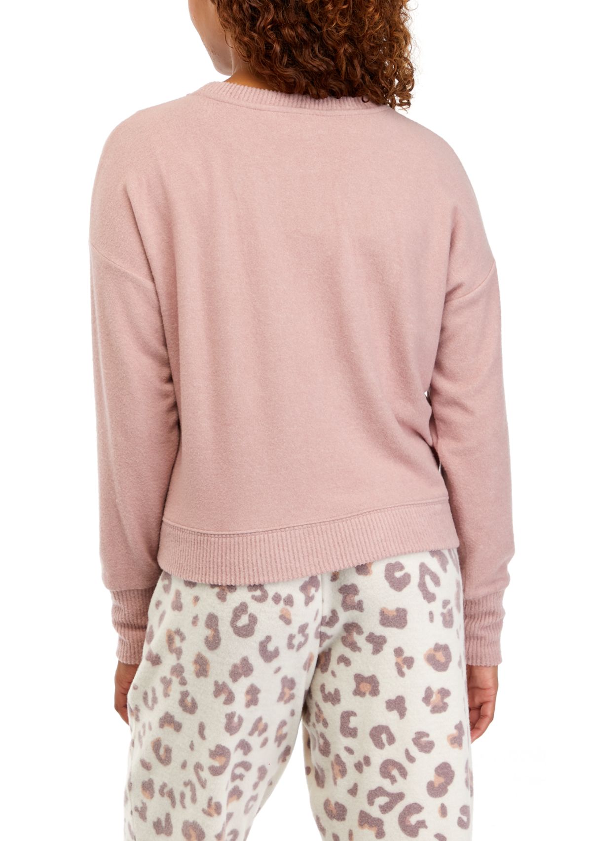 Juniors Long Sleeve Hacci Crew Neck Top