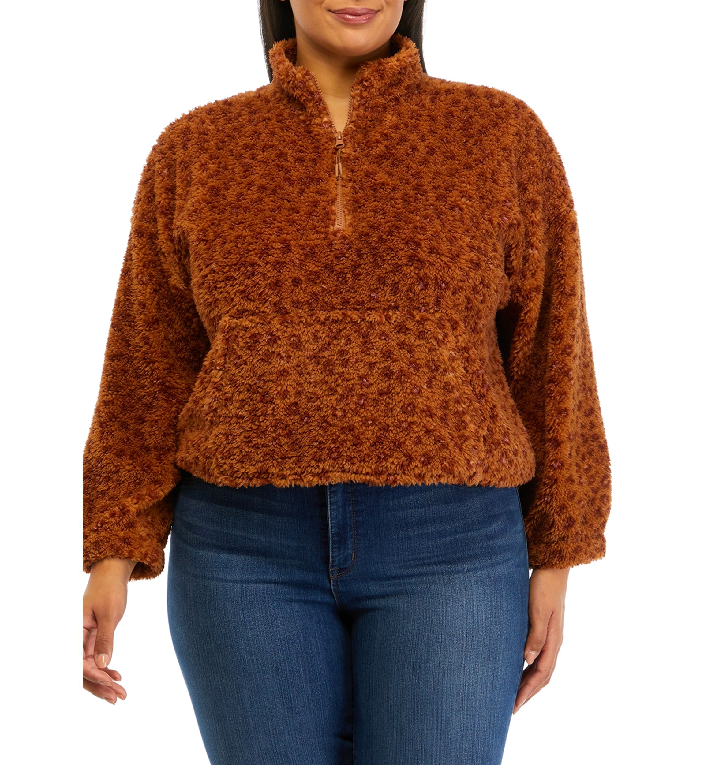 Plus Size Long Sleeve Quarter Zip Sherpa Jacket