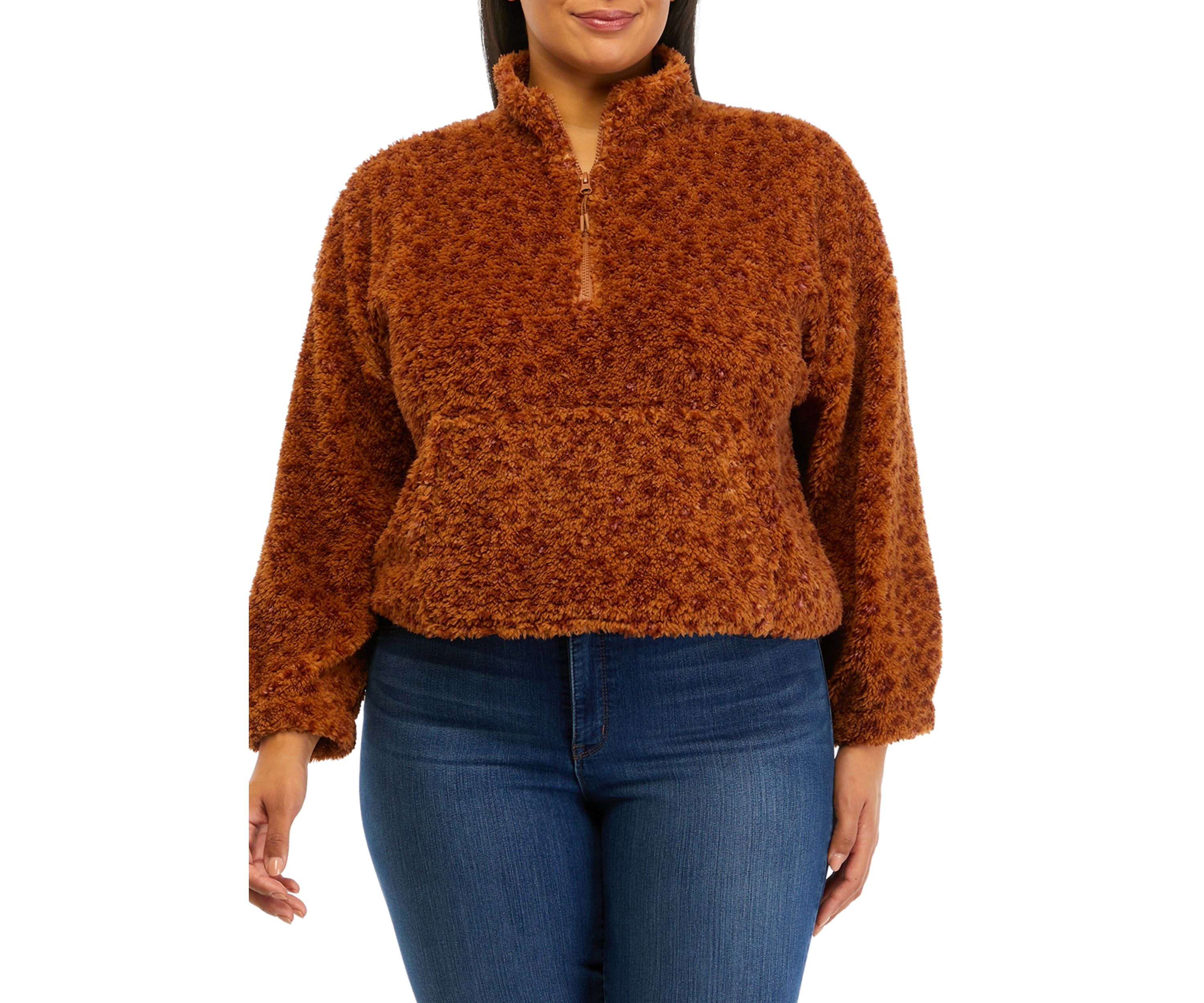Plus Size Long Sleeve Quarter Zip Sherpa Jacket