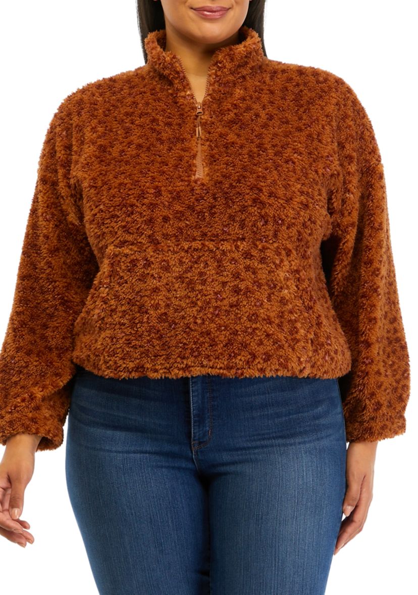 Plus Size Long Sleeve Quarter Zip Sherpa Jacket