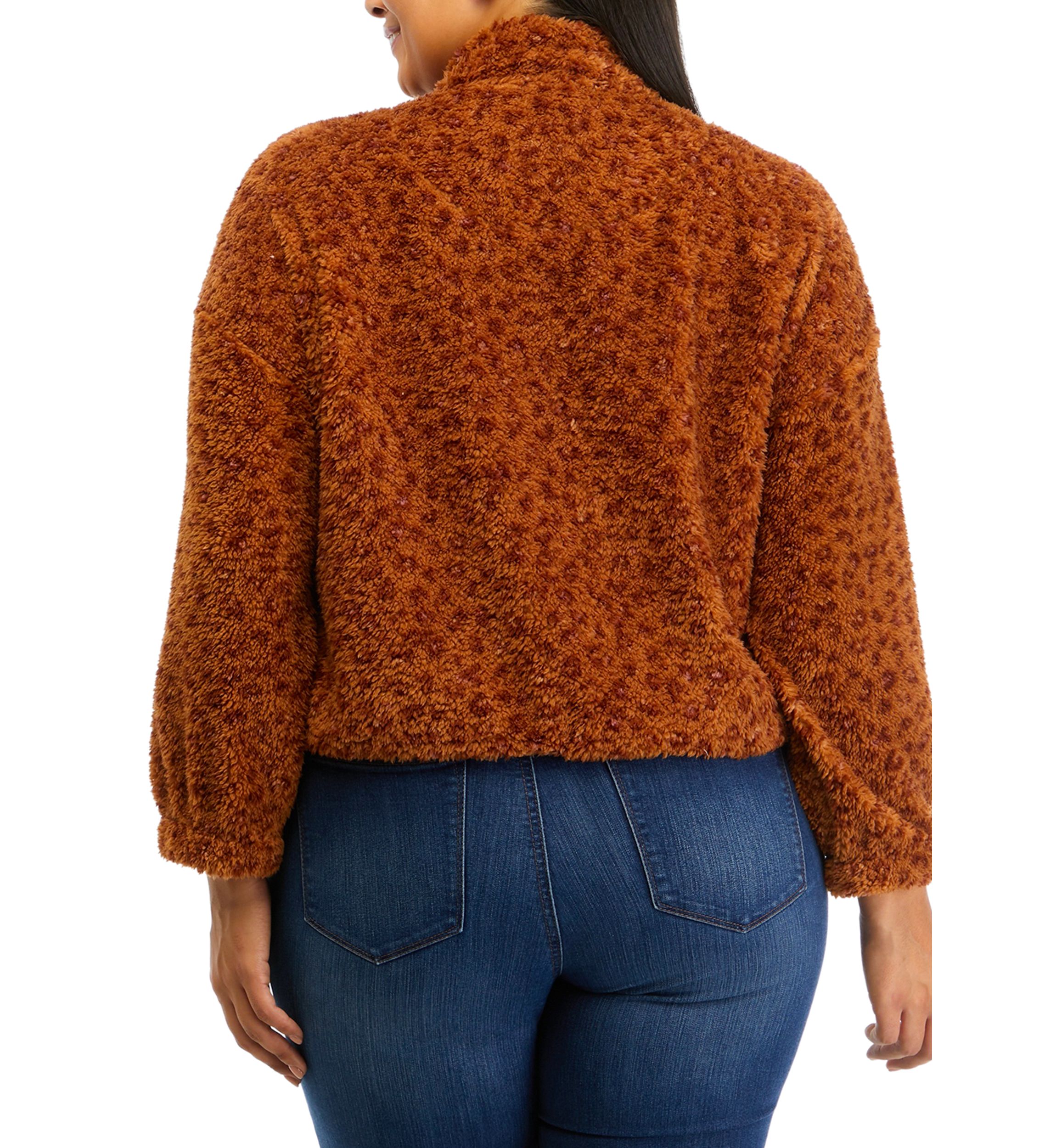 Plus Size Long Sleeve Quarter Zip Sherpa Jacket
