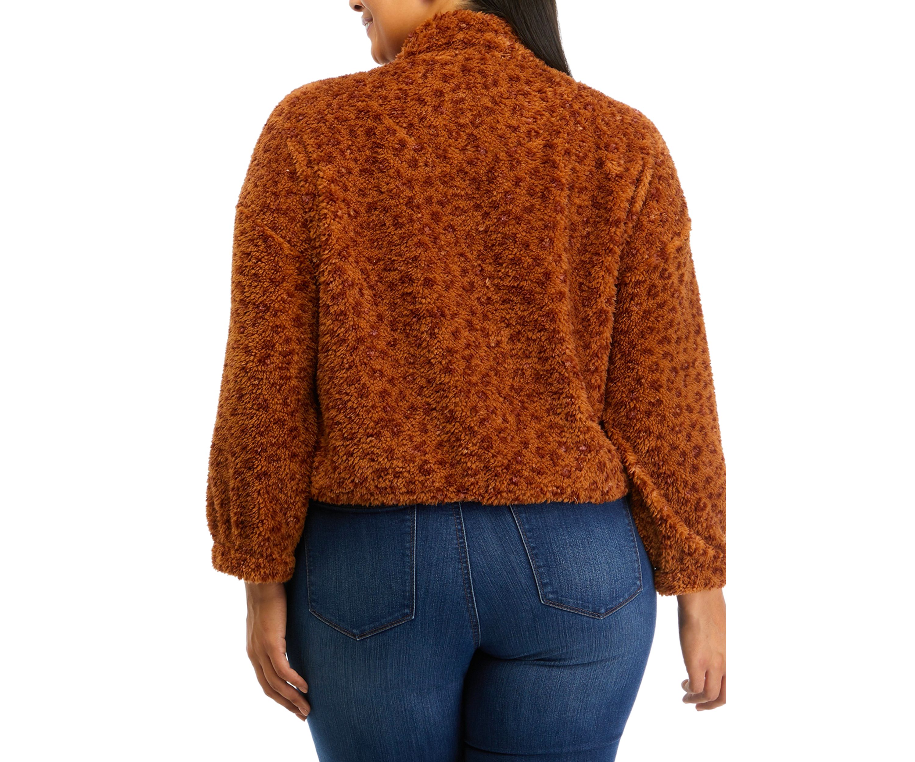 Plus Size Long Sleeve Quarter Zip Sherpa Jacket