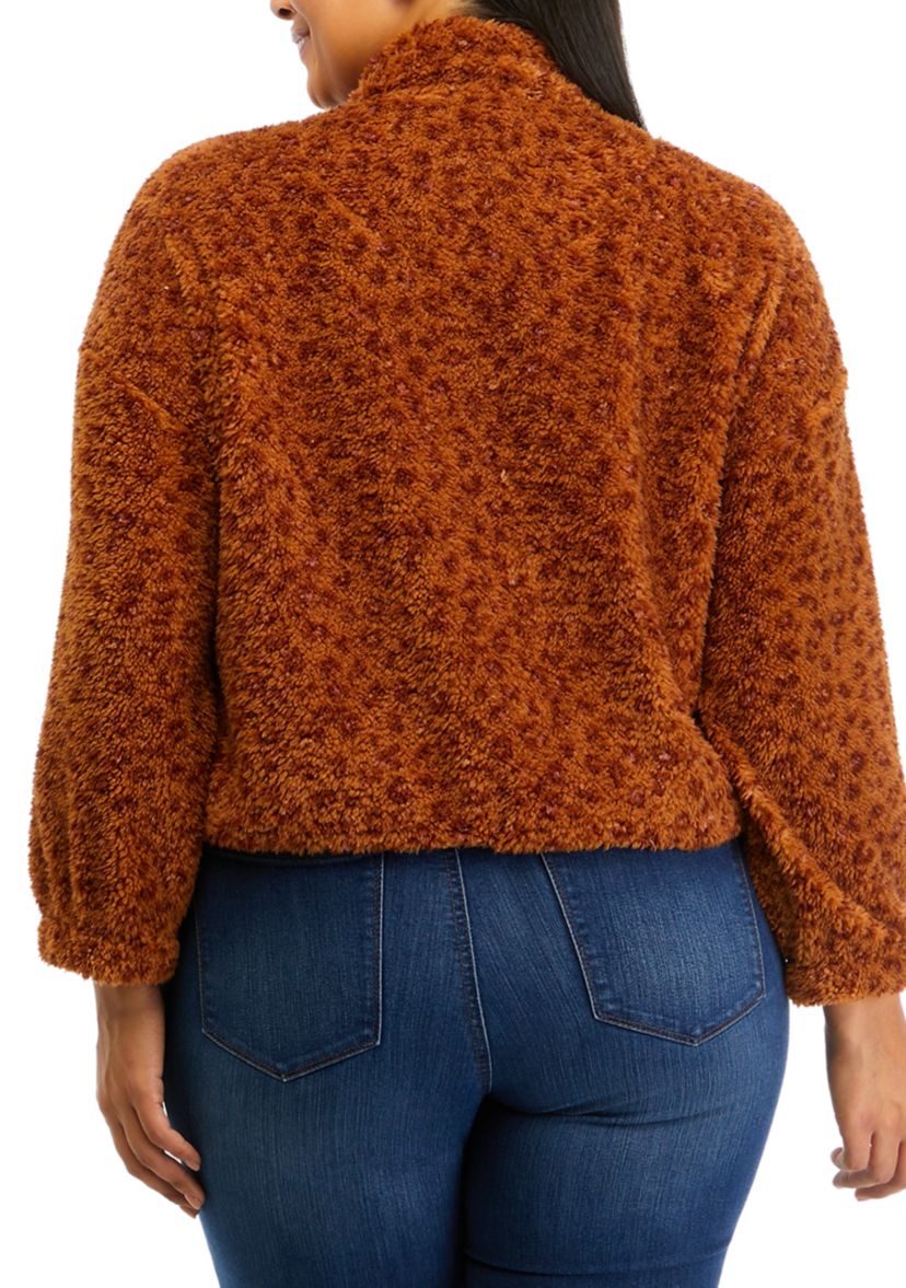 Plus Size Long Sleeve Quarter Zip Sherpa Jacket