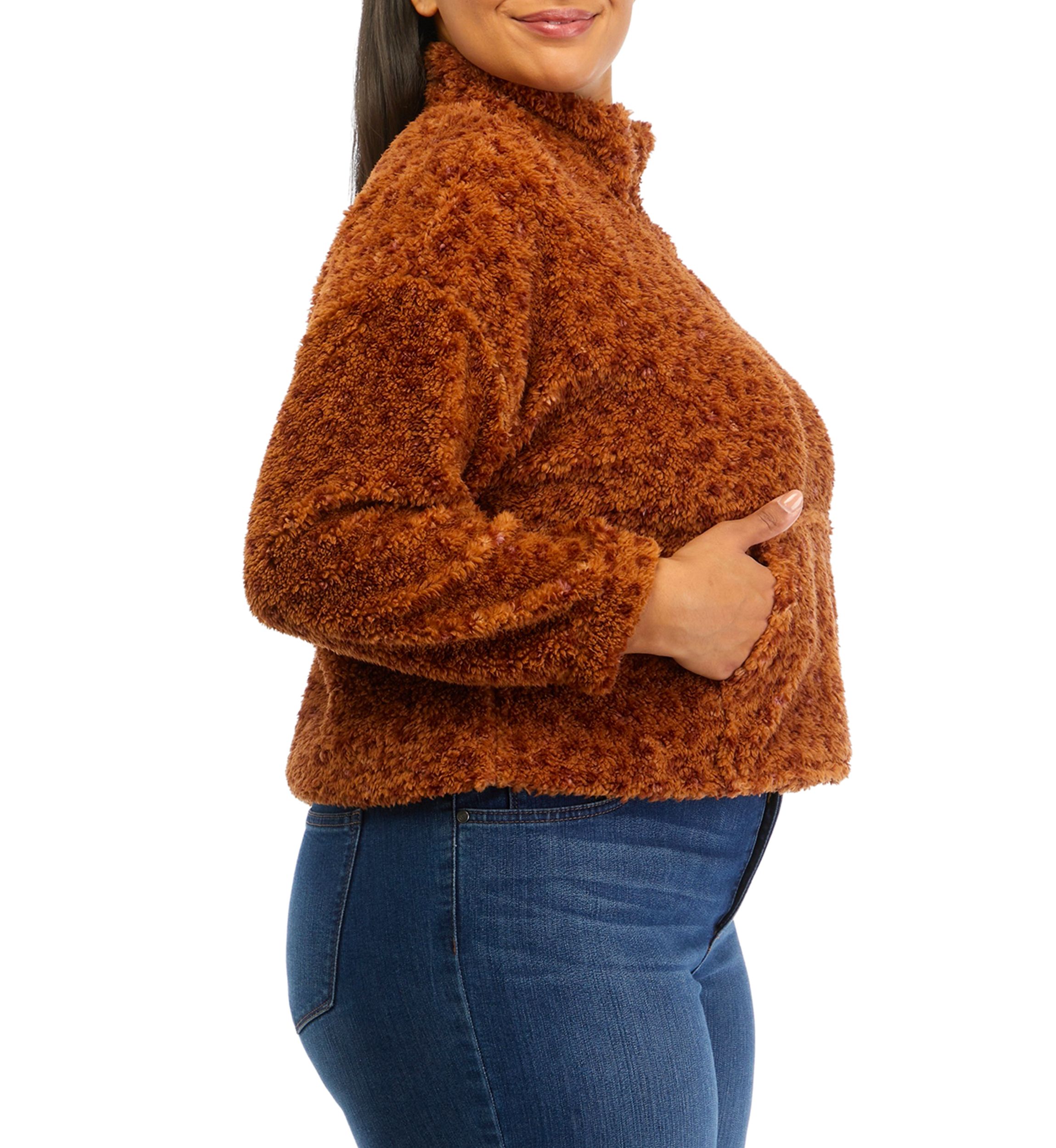 Plus Size Long Sleeve Quarter Zip Sherpa Jacket