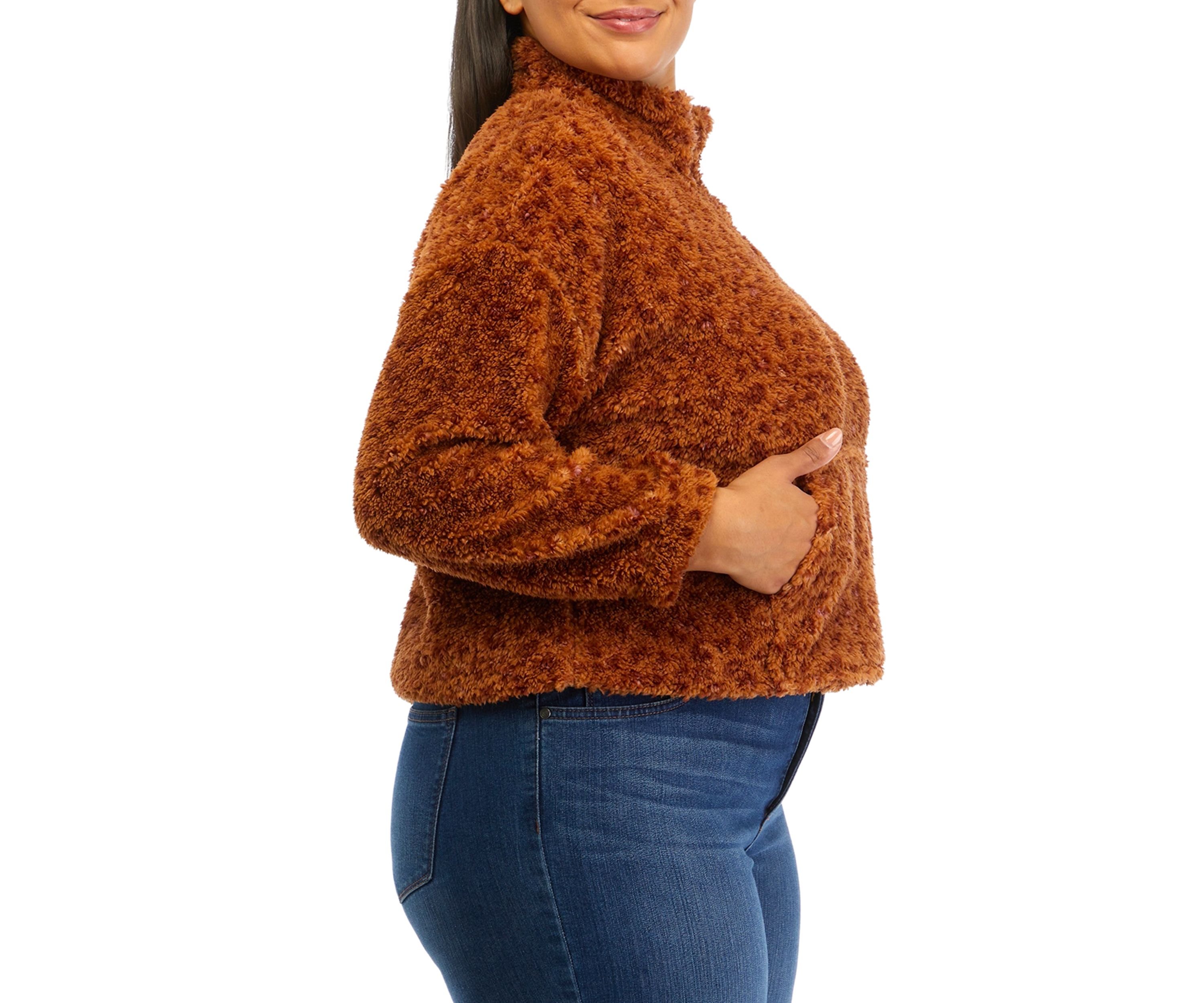 Plus Size Long Sleeve Quarter Zip Sherpa Jacket