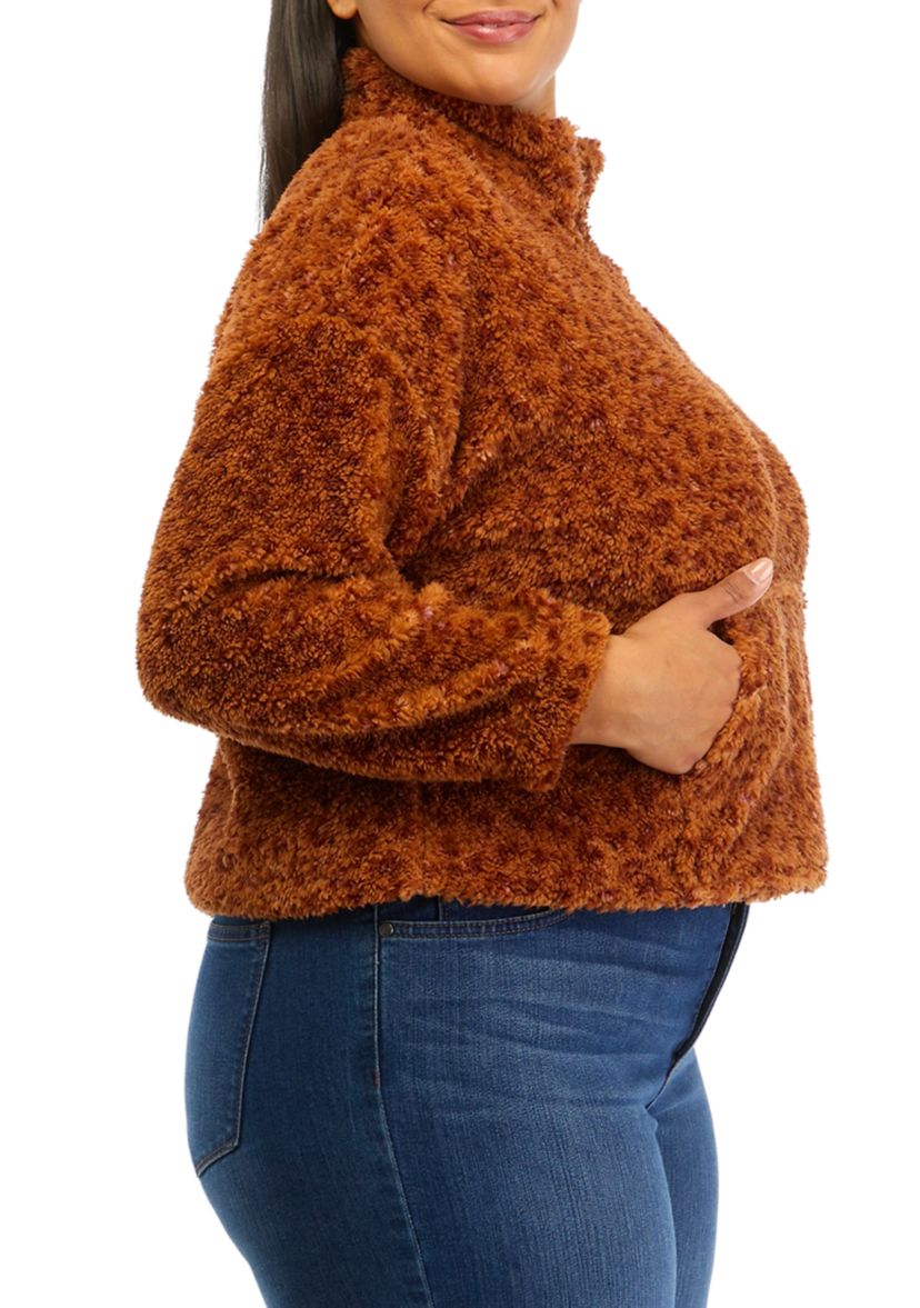 Plus Size Long Sleeve Quarter Zip Sherpa Jacket