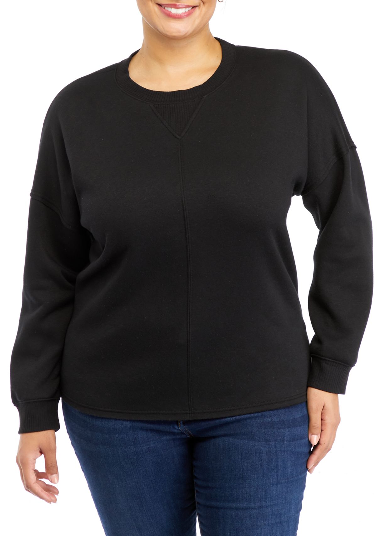 Plus Size Long Sleeve Crew Neck Tunic Fleece Top