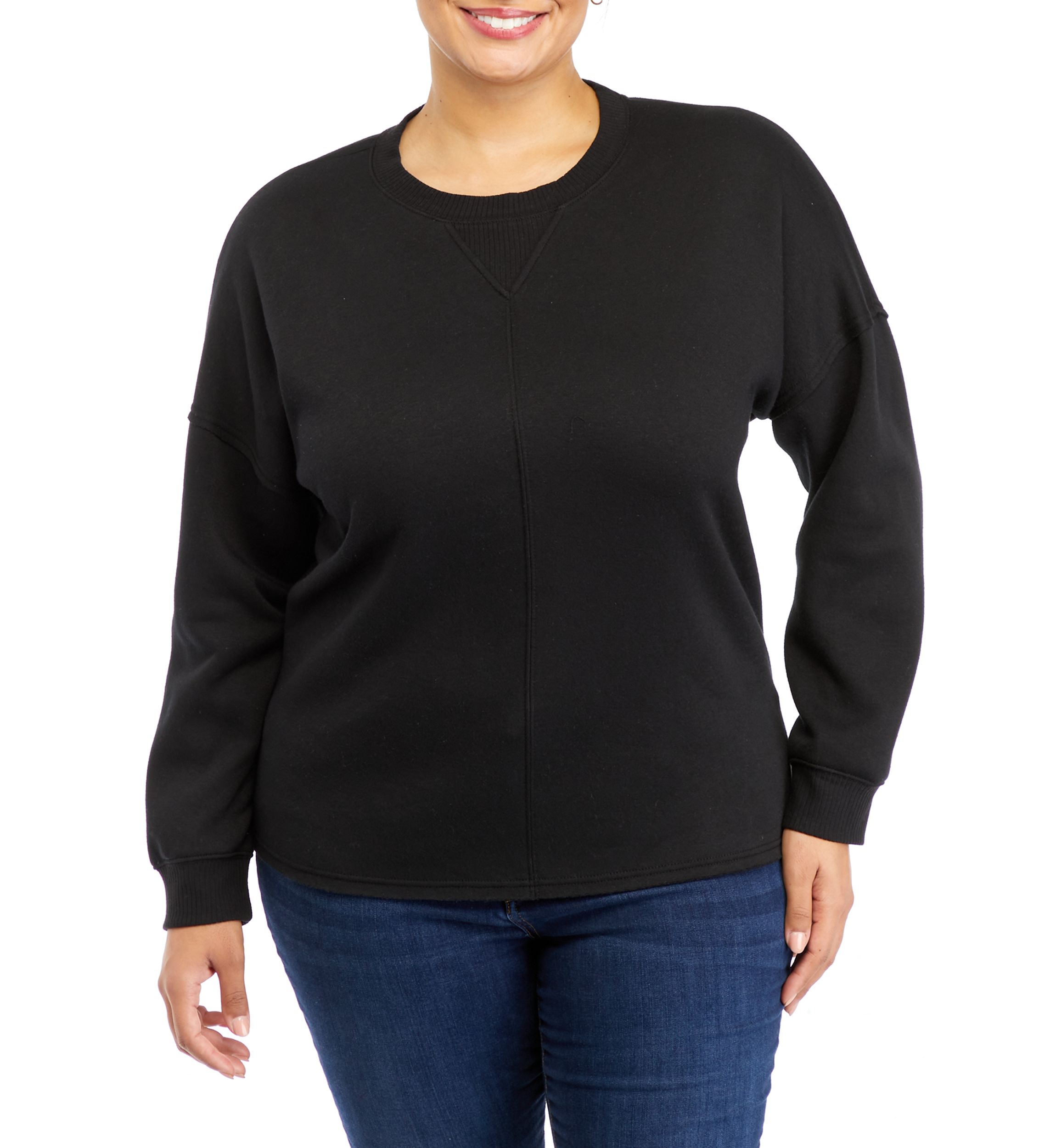 Plus Size Long Sleeve Crew Neck Tunic Fleece Top