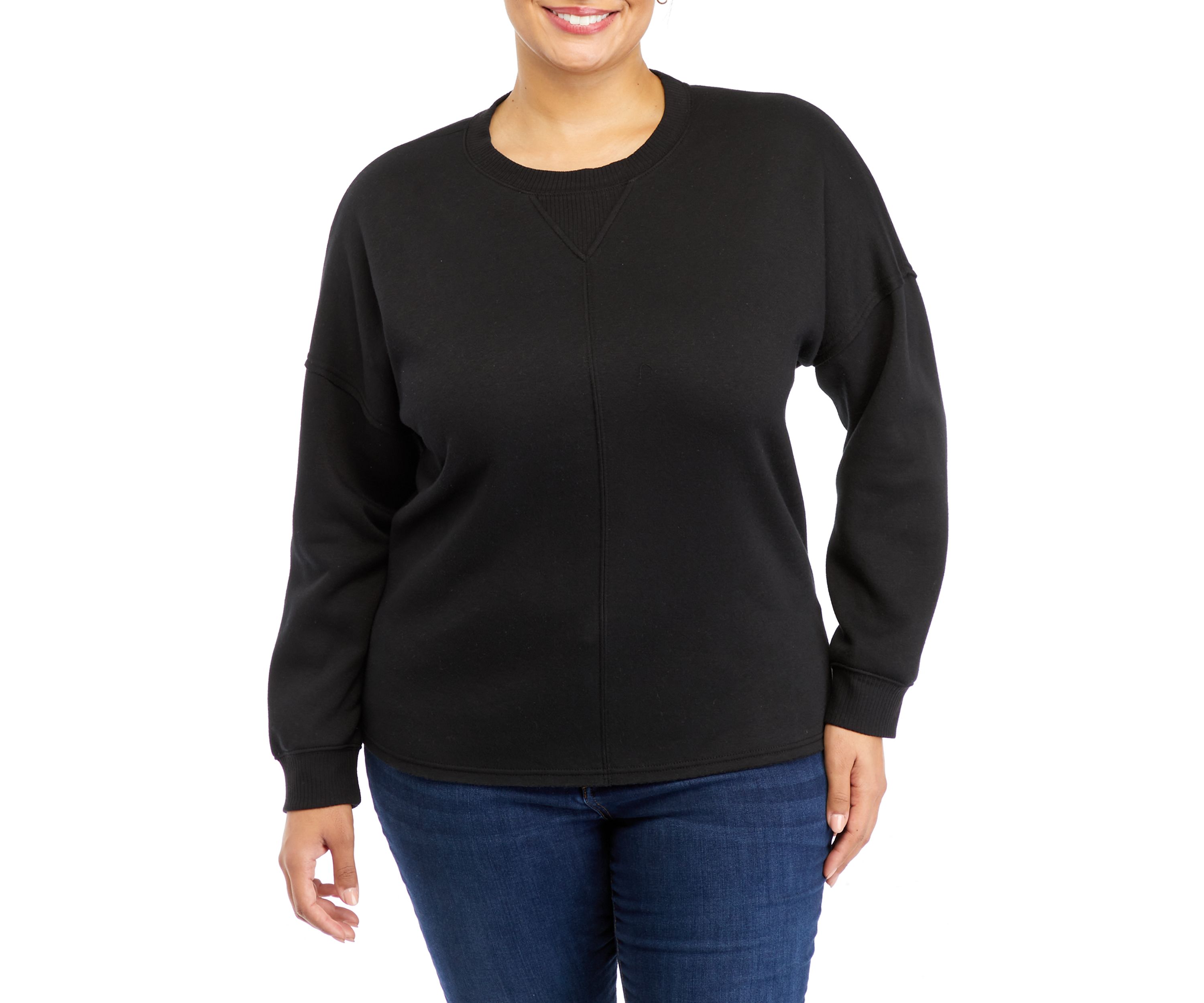 Plus Size Long Sleeve Crew Neck Tunic Fleece Top