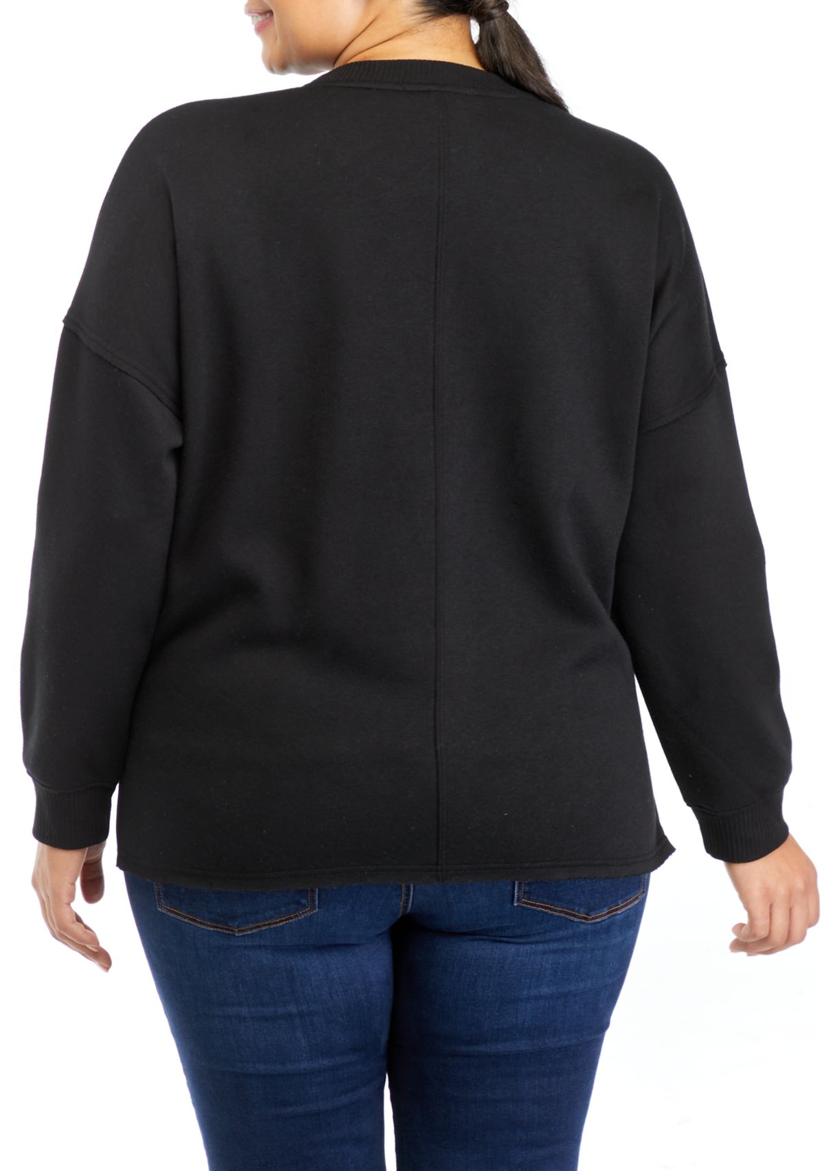 Plus Size Long Sleeve Crew Neck Tunic Fleece Top