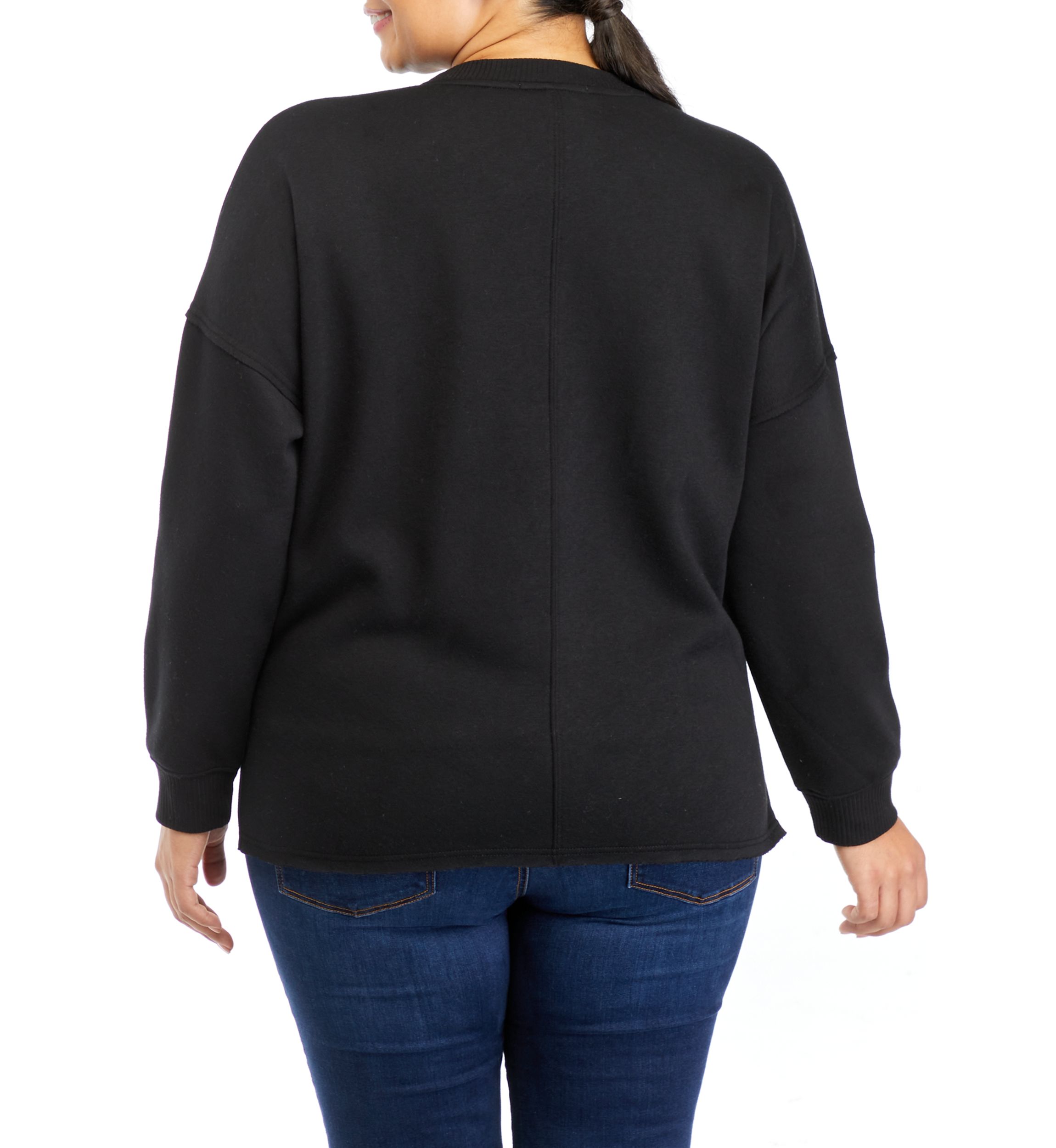 Plus Size Long Sleeve Crew Neck Tunic Fleece Top