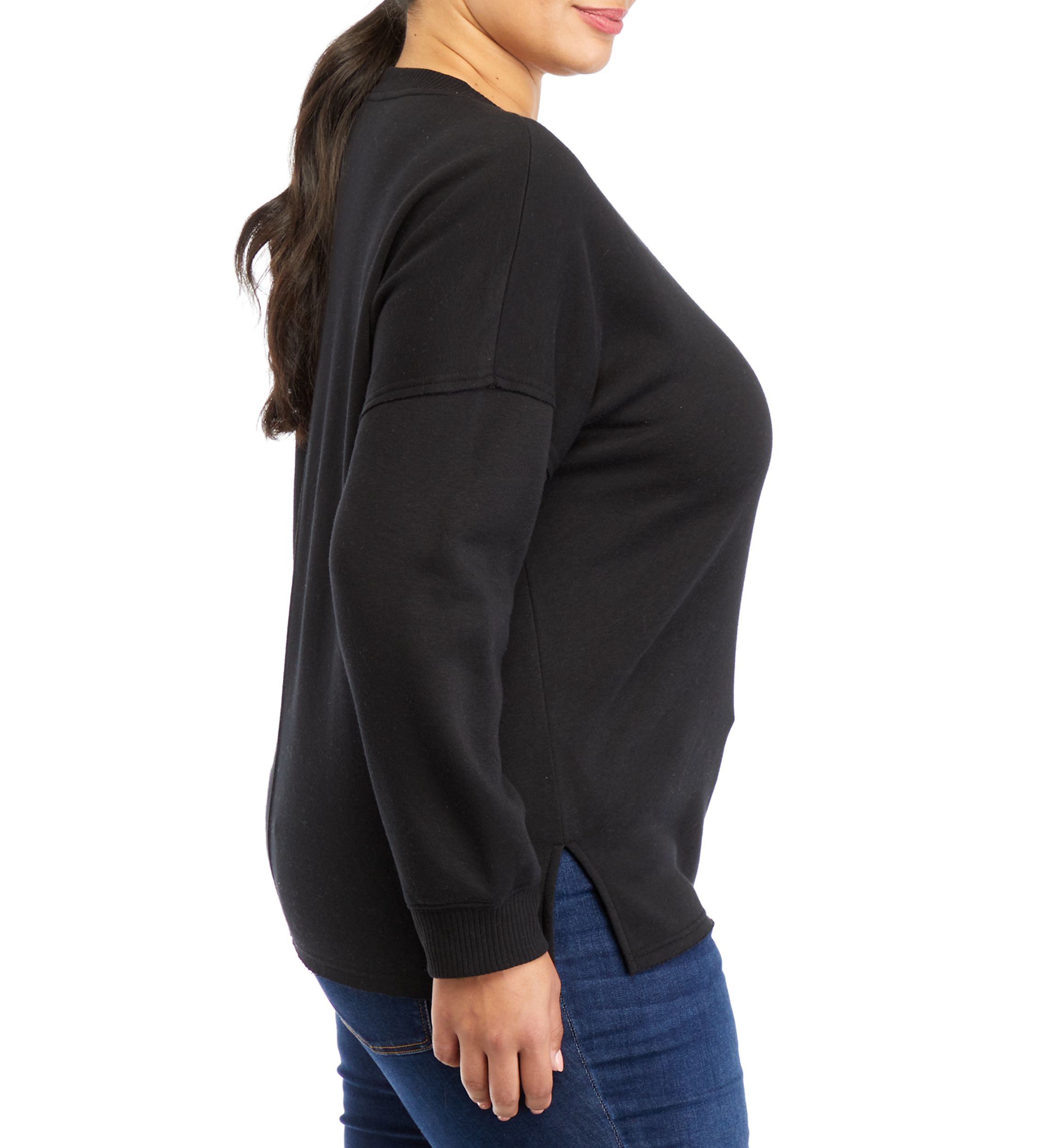 Plus Size Long Sleeve Crew Neck Tunic Fleece Top