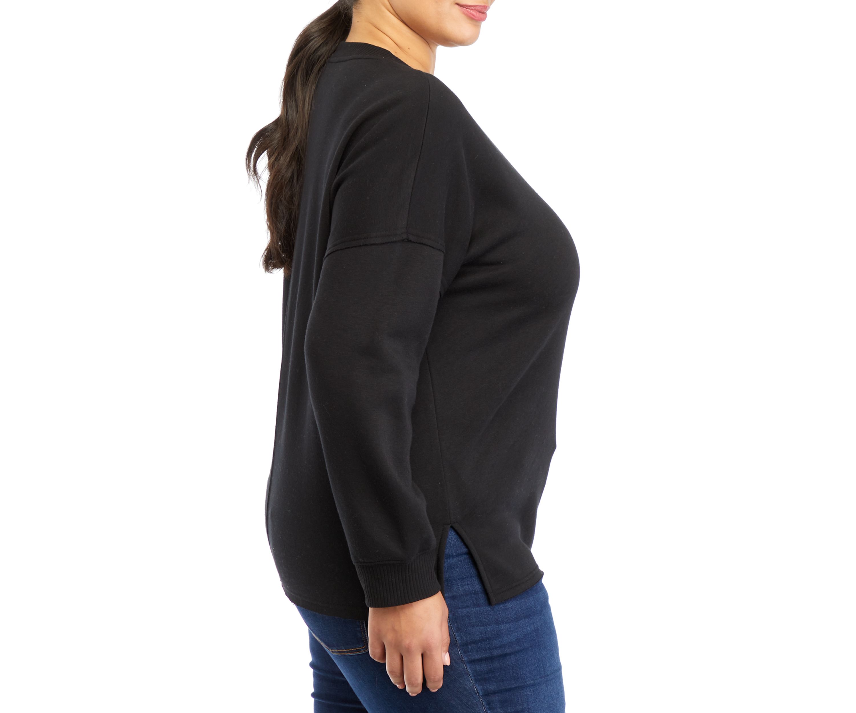 Plus Size Long Sleeve Crew Neck Tunic Fleece Top