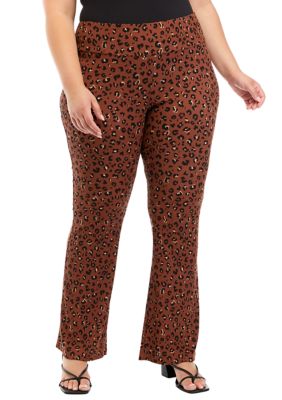 Pink Rose Women's Plus Size Pull On Ribbed Flare Pants