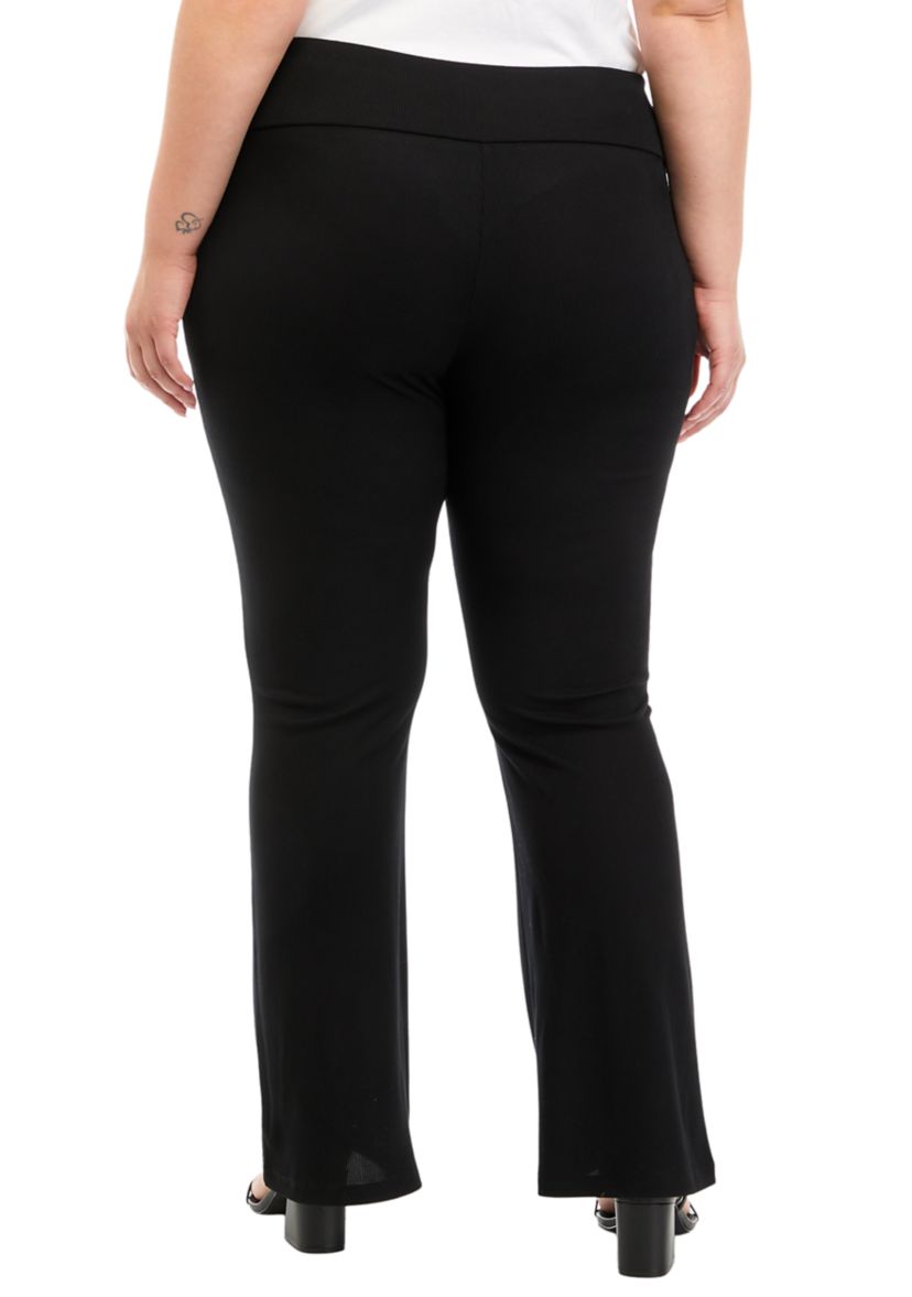 Plus Size Pull On Ribbed Flare Pants