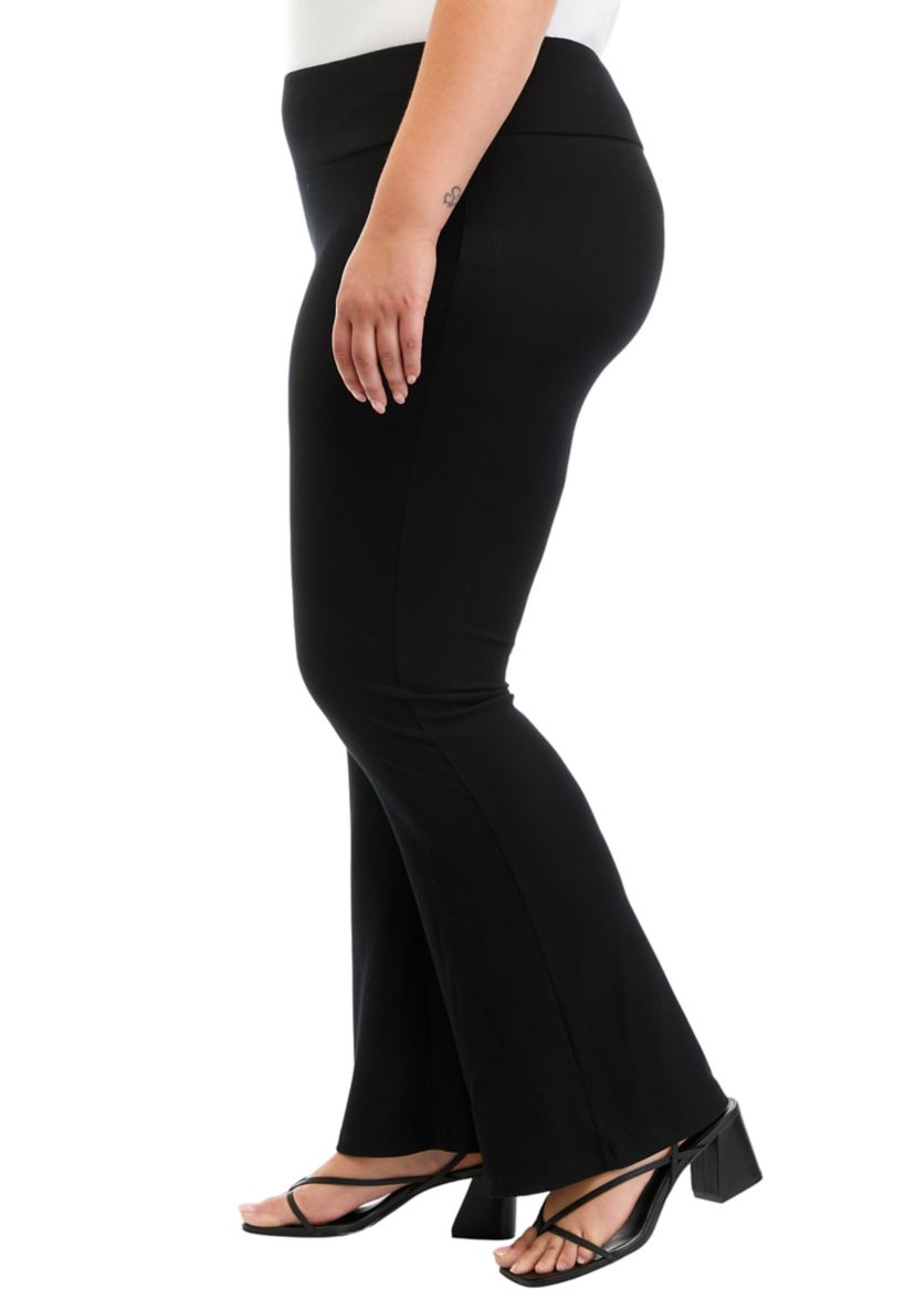 Plus Size Pull On Ribbed Flare Pants