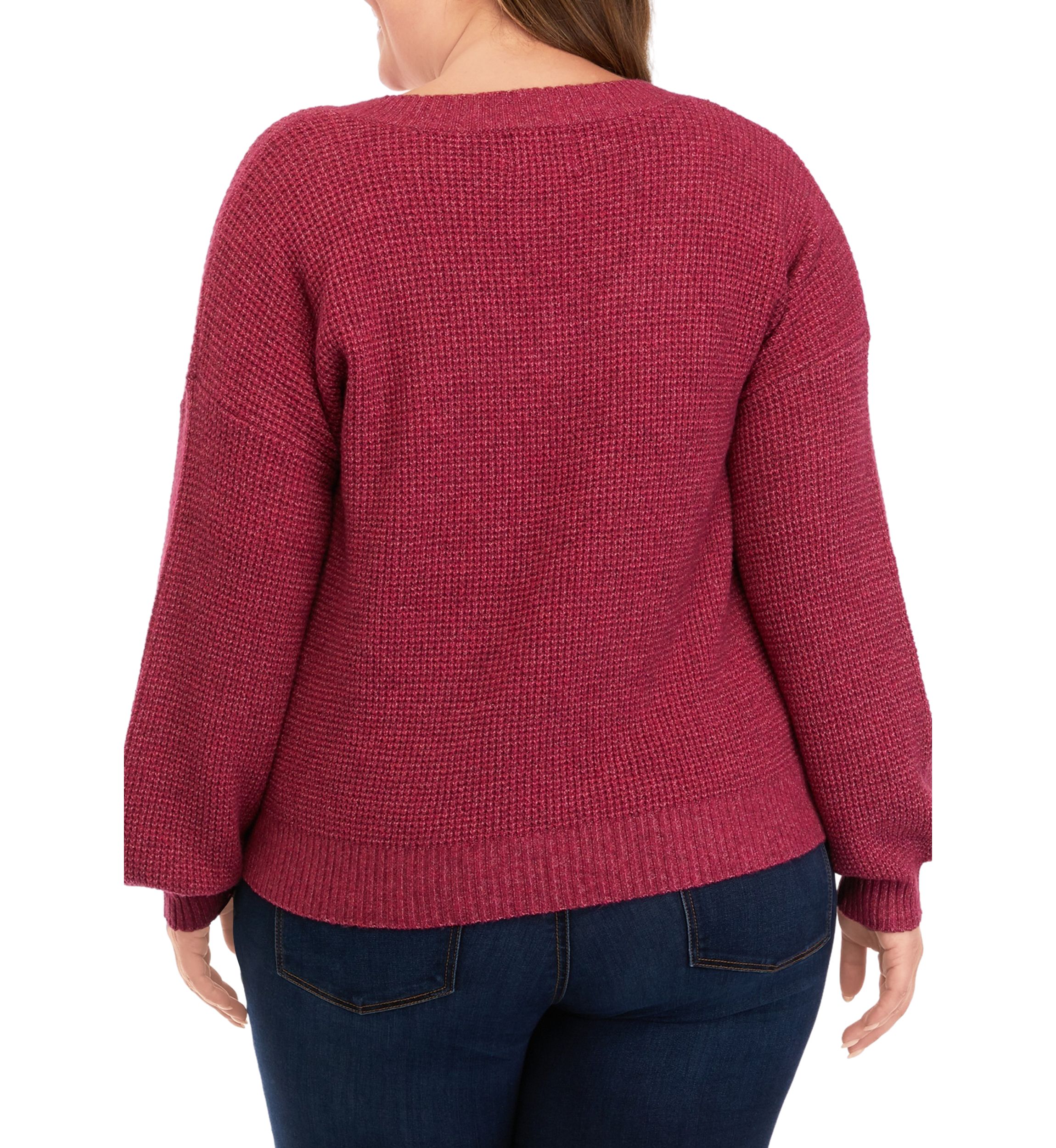 Plus Size Balloon Sleeve V-Neck Sweater 