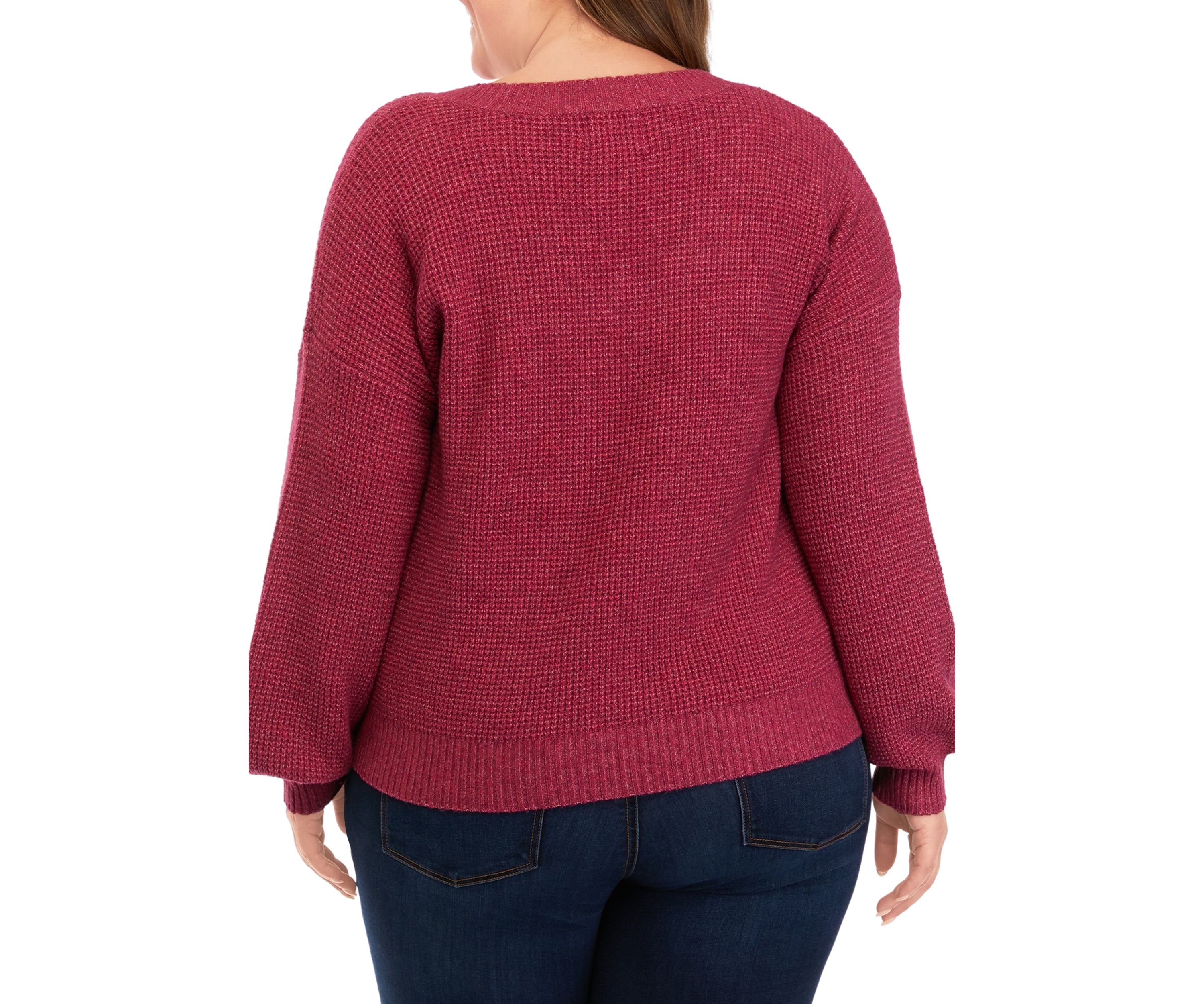 Plus Size Balloon Sleeve V-Neck Sweater 