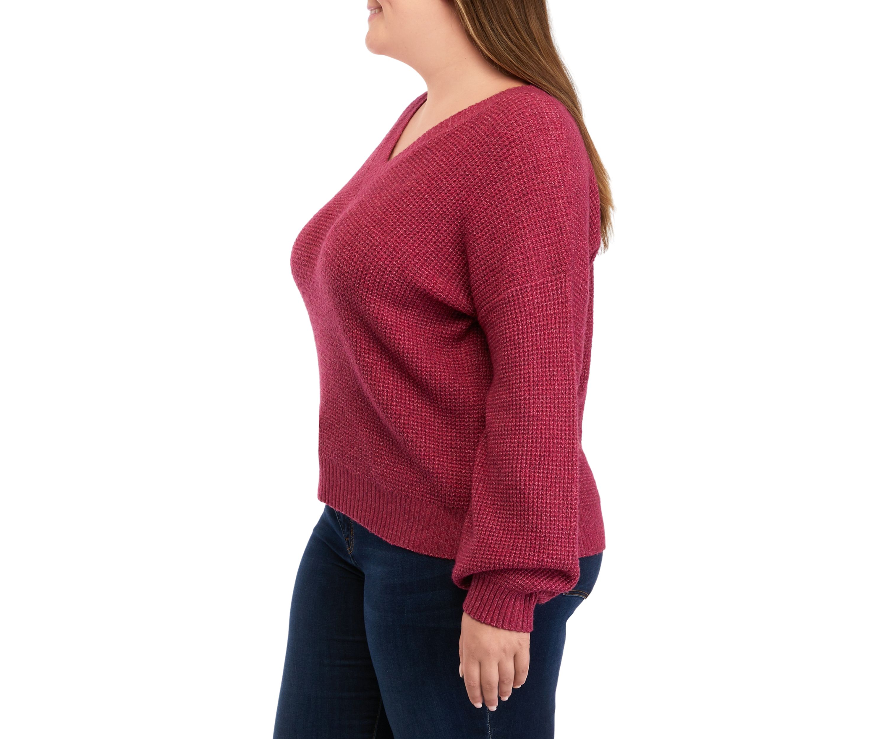 Plus Size Balloon Sleeve V-Neck Sweater 