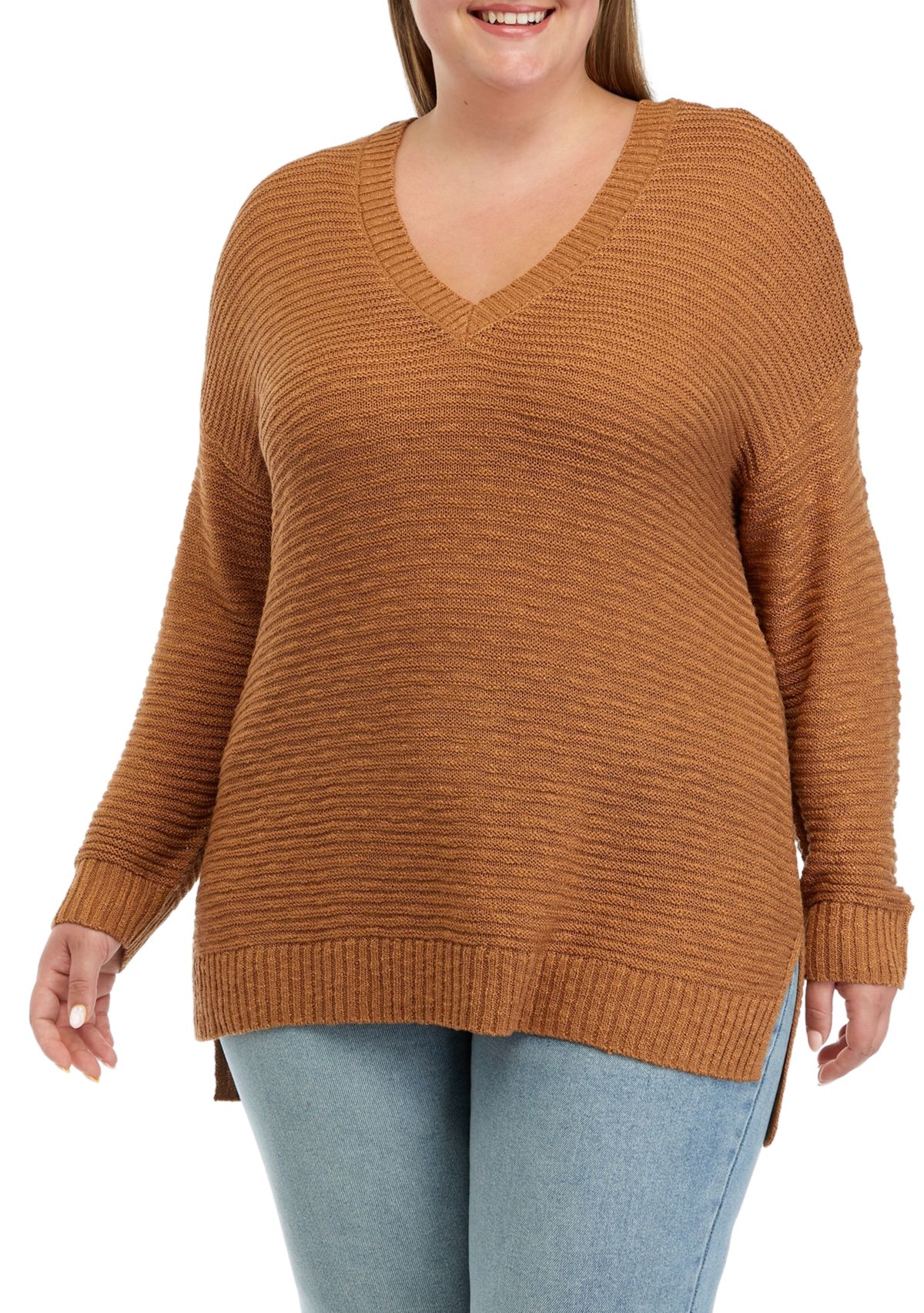 Plus Size Long Sleeve Tunic Cross Back Sweater