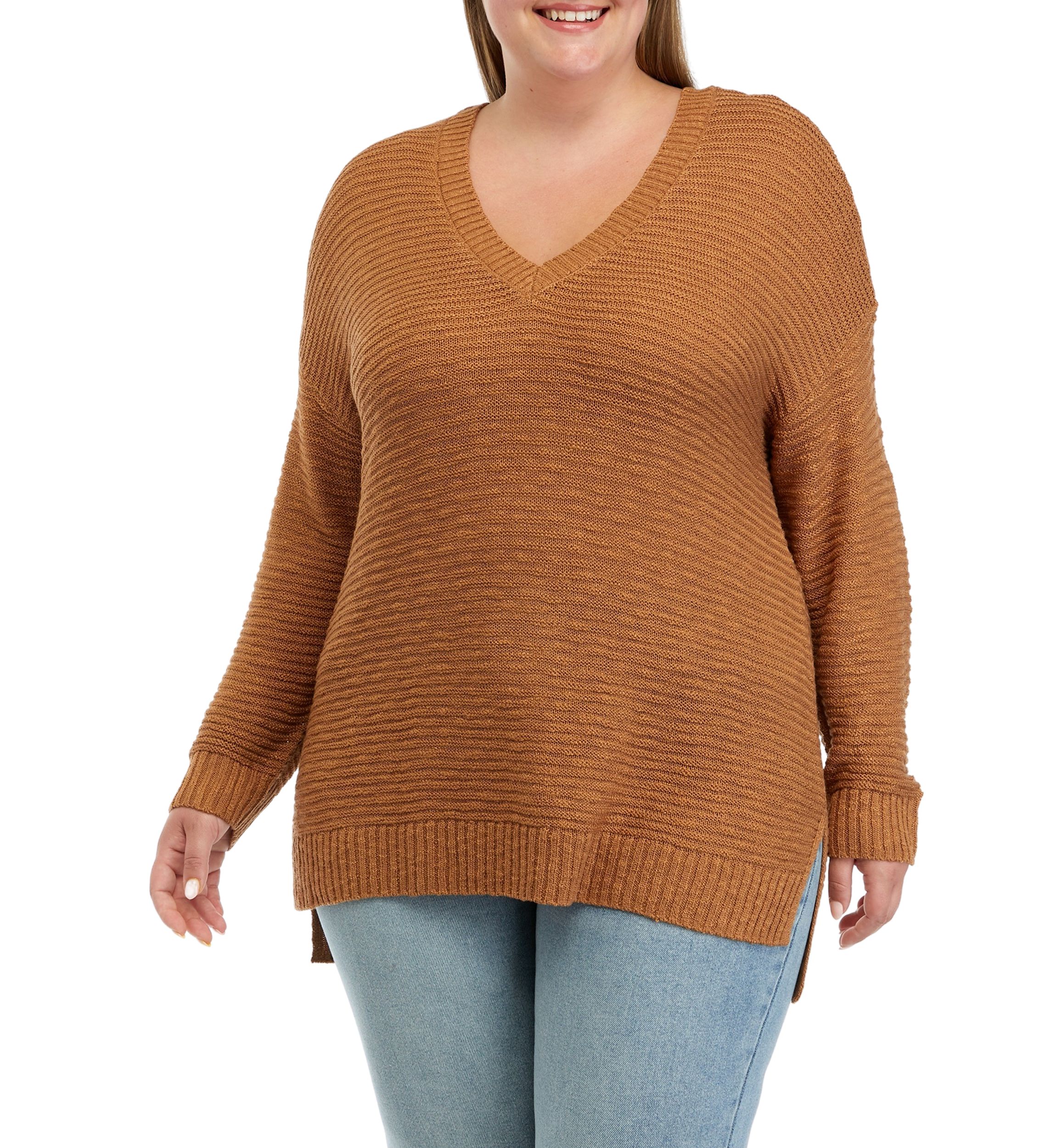 Plus Size Long Sleeve Tunic Cross Back Sweater