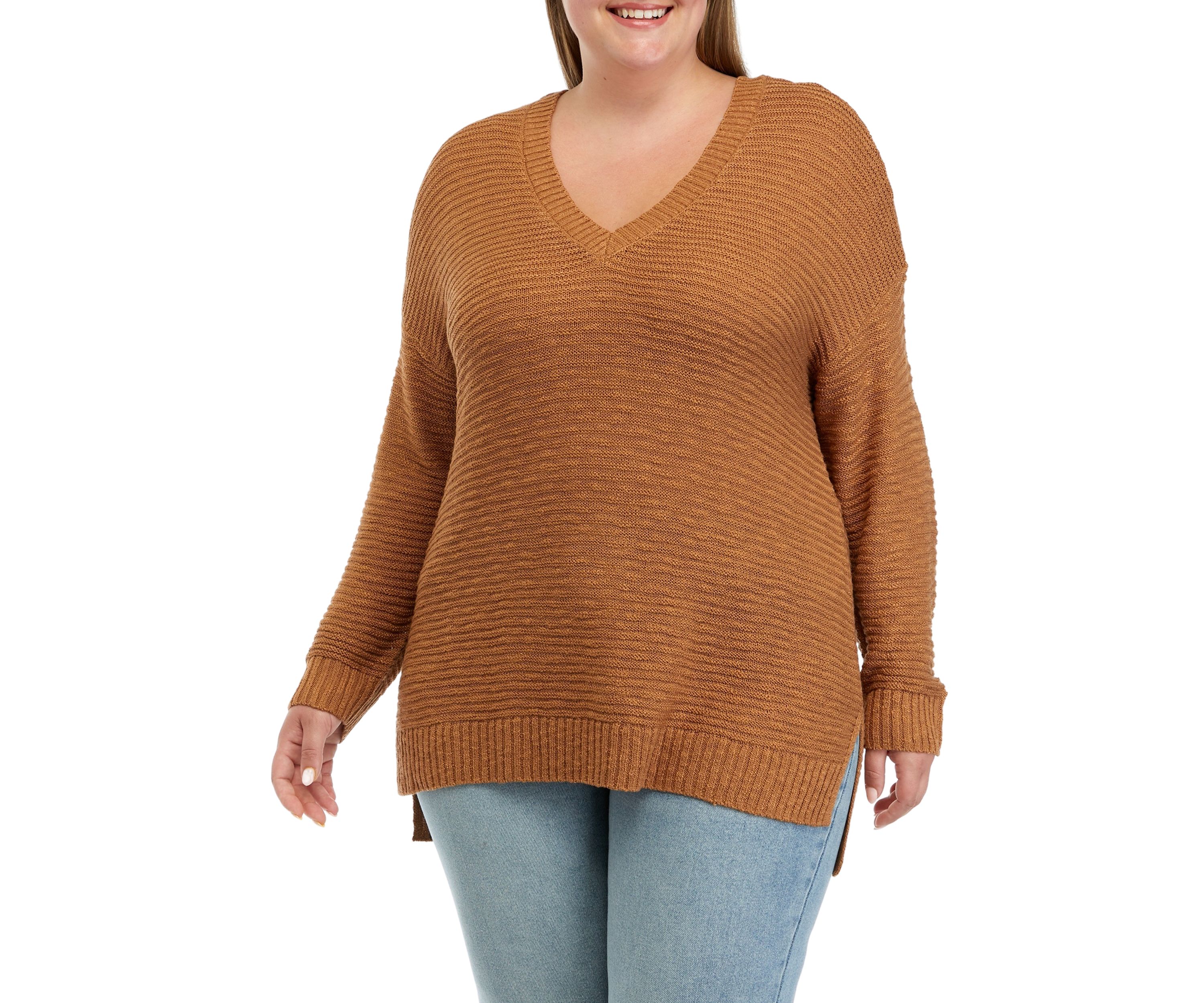 Plus Size Long Sleeve Tunic Cross Back Sweater