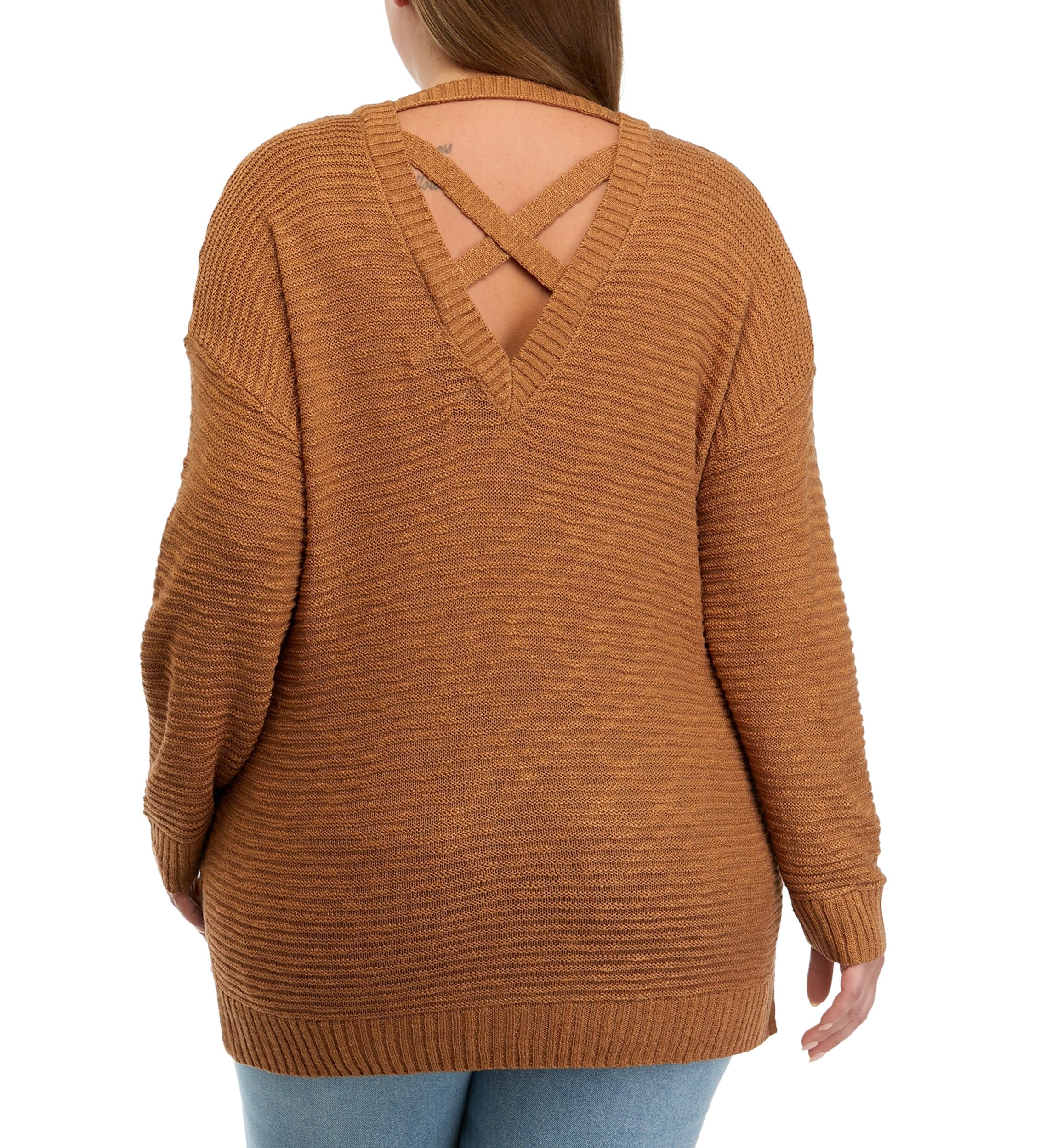 Plus Size Long Sleeve Tunic Cross Back Sweater