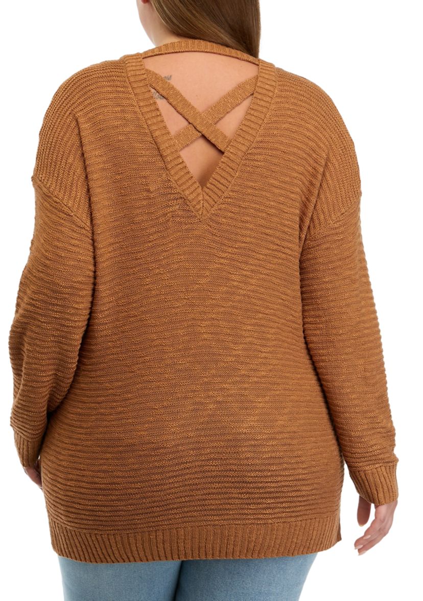 Plus Size Long Sleeve Tunic Cross Back Sweater