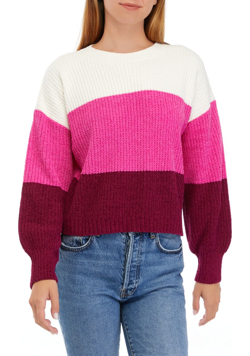 Juniors Chenille Color Block Sweater