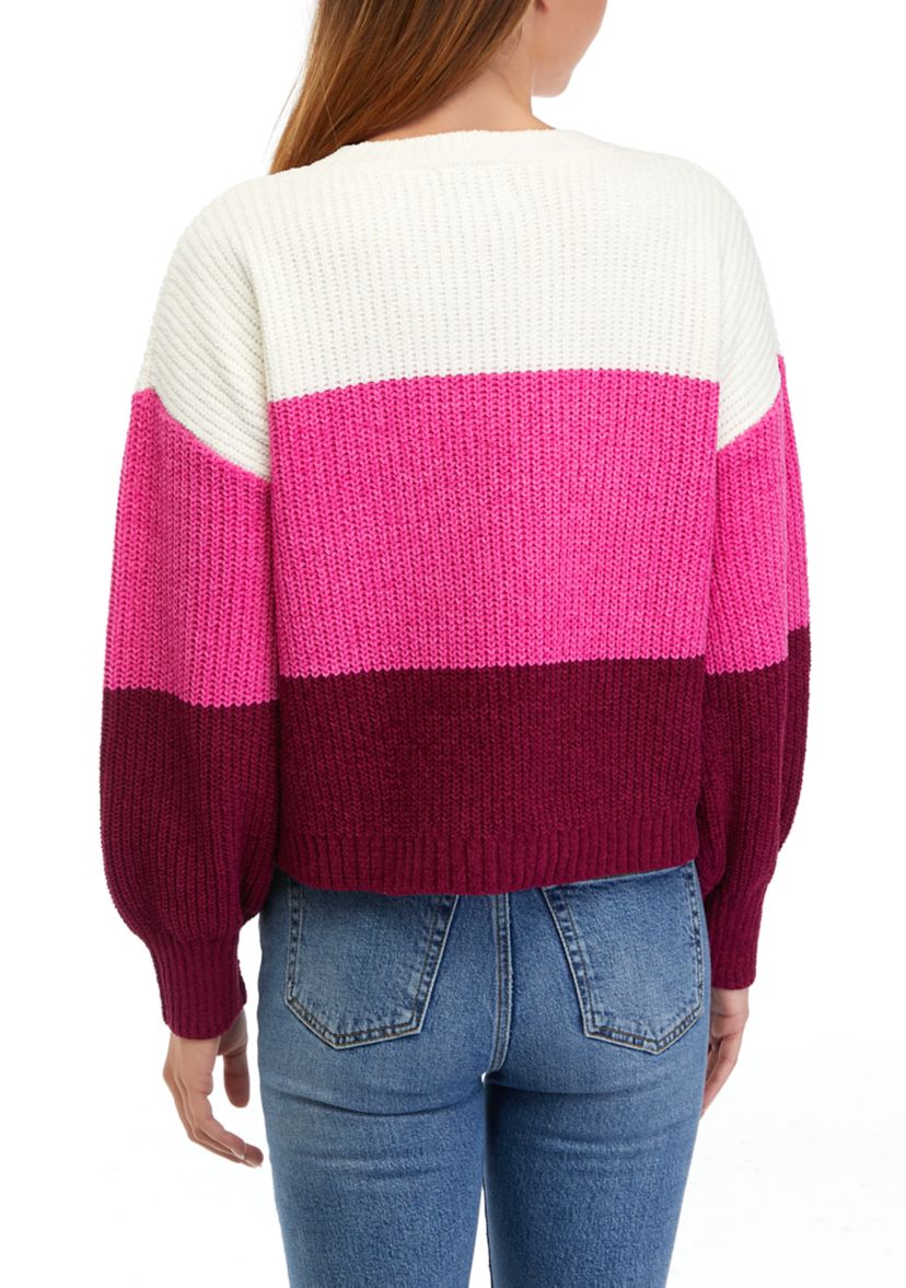 Juniors Chenille Color Block Sweater