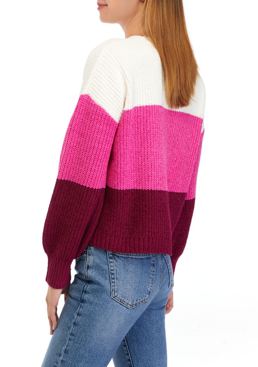 Juniors Chenille Color Block Sweater