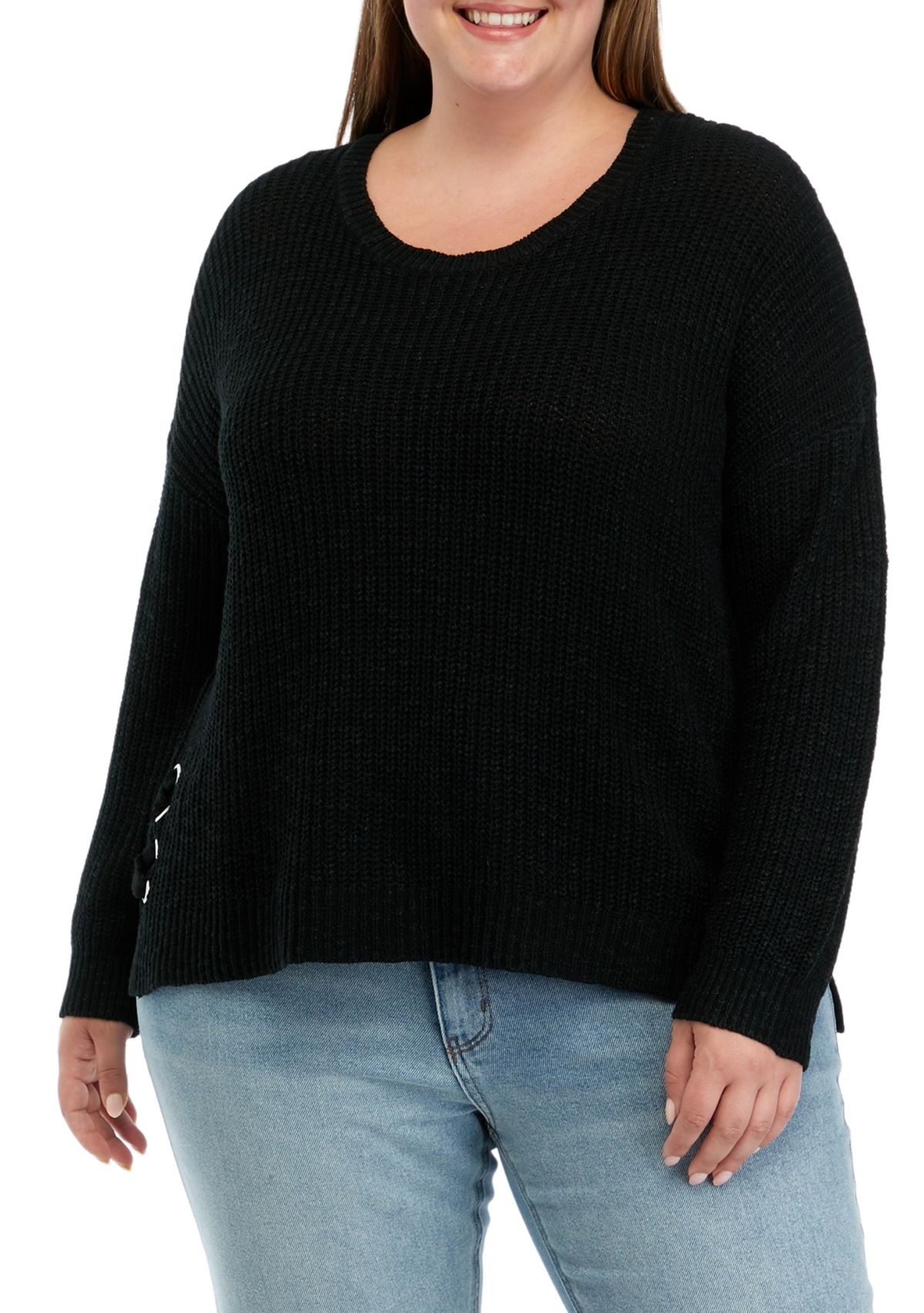Plus Size Side Tie Round Neck Sweater
