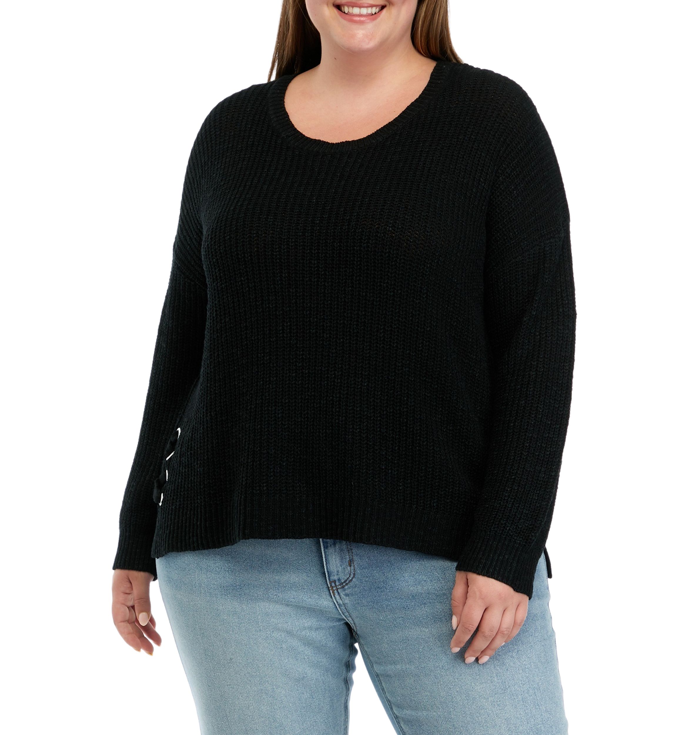 Plus Size Side Tie Round Neck Sweater