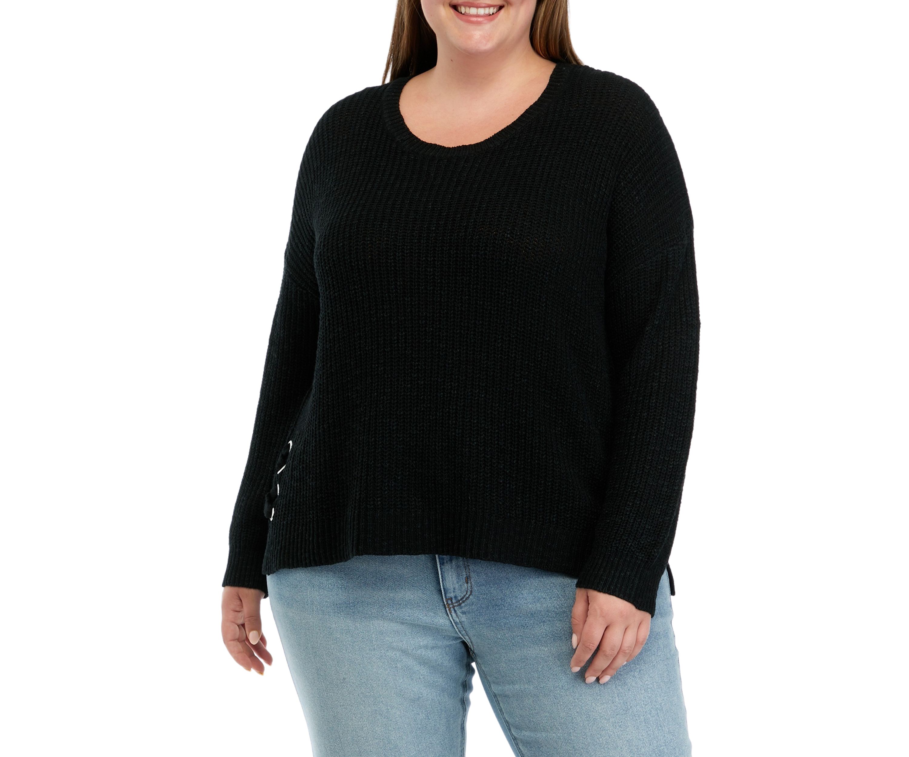 Plus Size Side Tie Round Neck Sweater