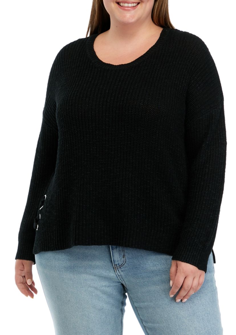 Plus Size Side Tie Round Neck Sweater