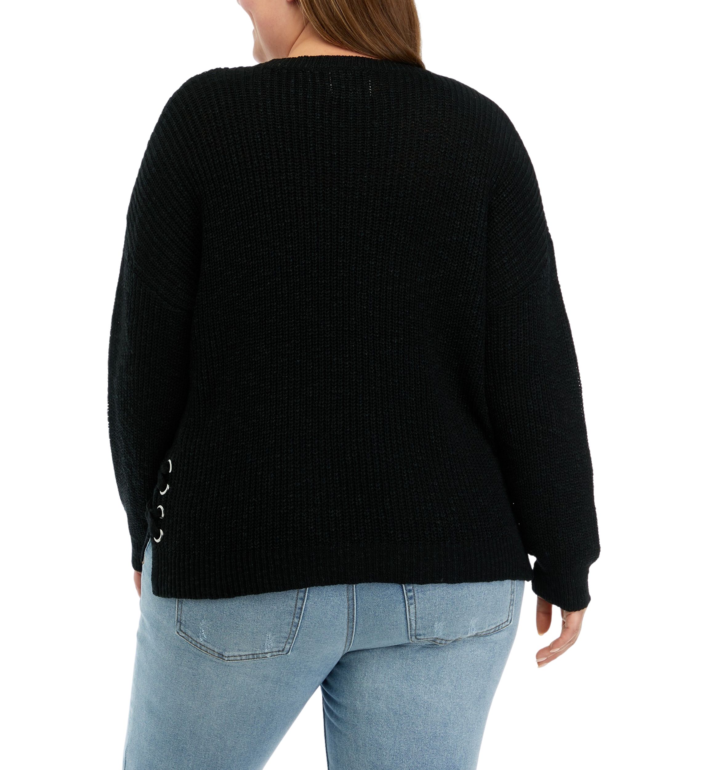 Plus Size Side Tie Round Neck Sweater