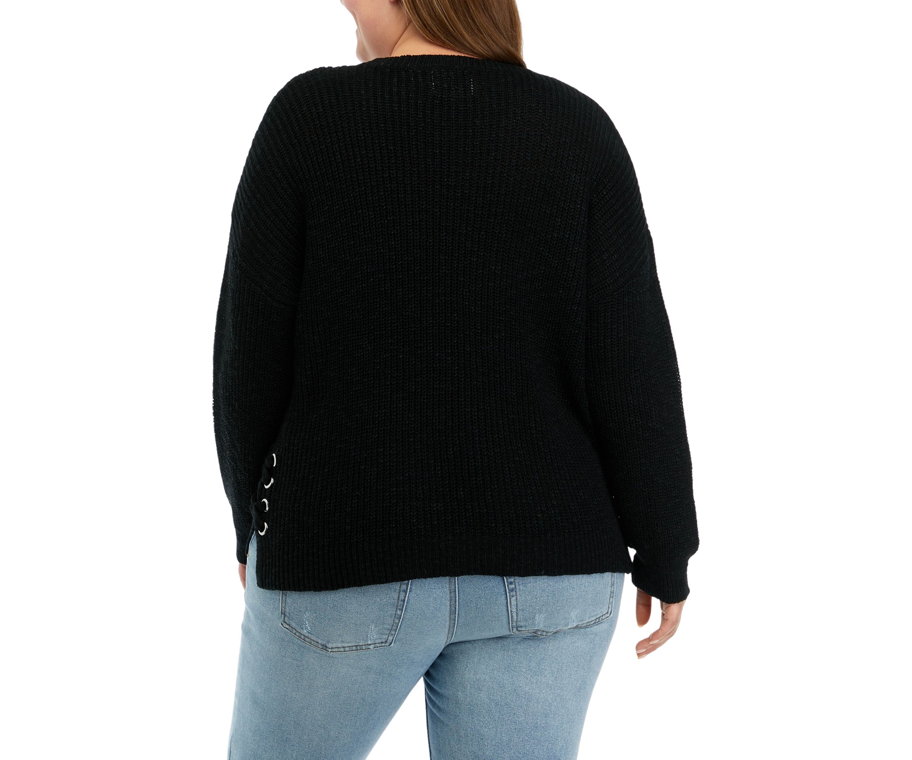 Plus Size Side Tie Round Neck Sweater