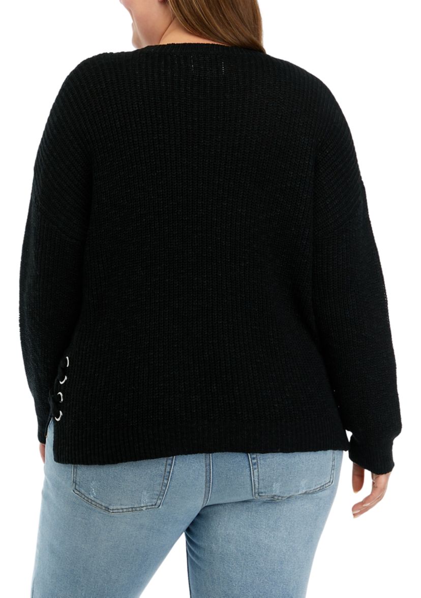 Plus Size Side Tie Round Neck Sweater