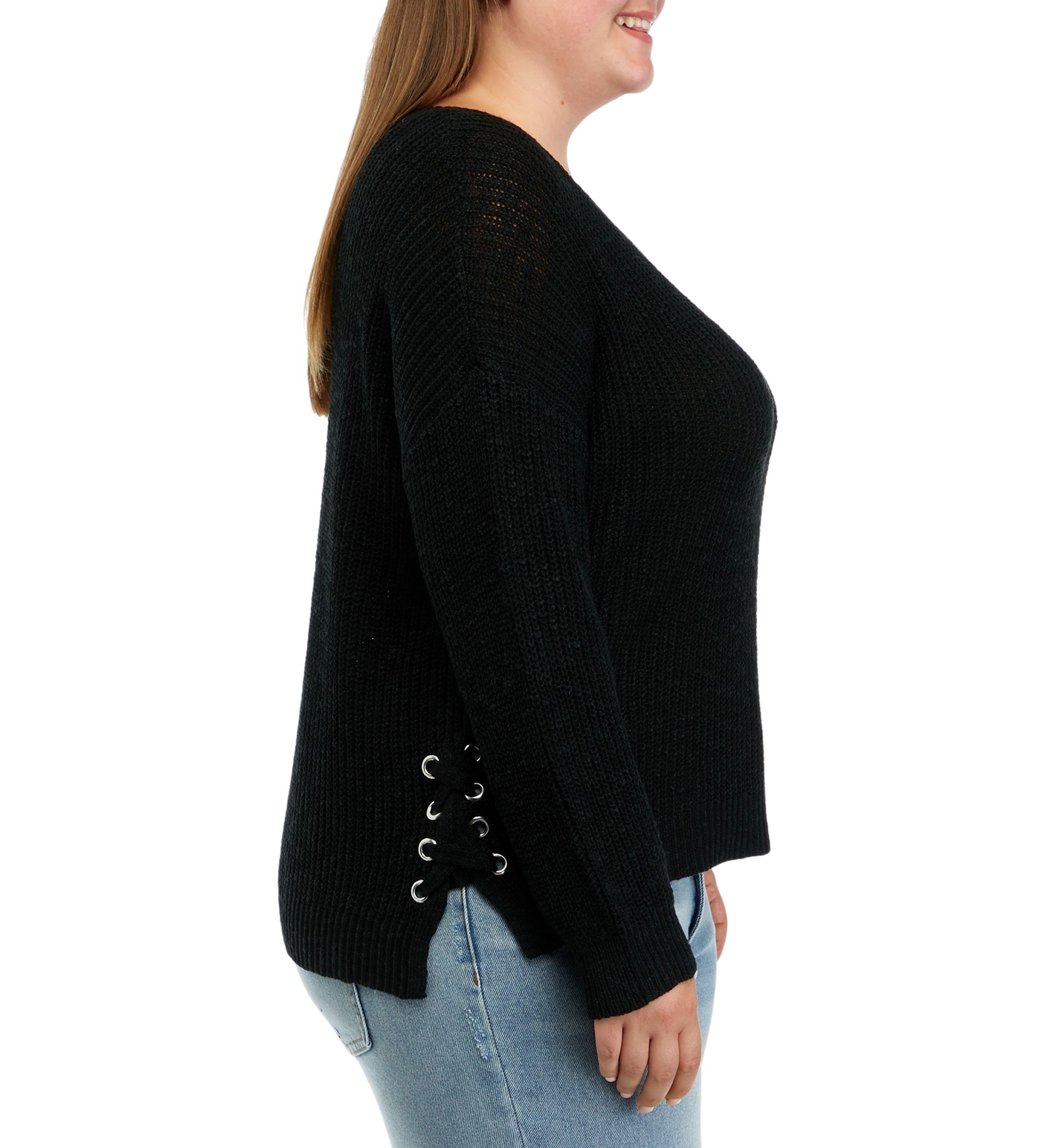 Plus Size Side Tie Round Neck Sweater