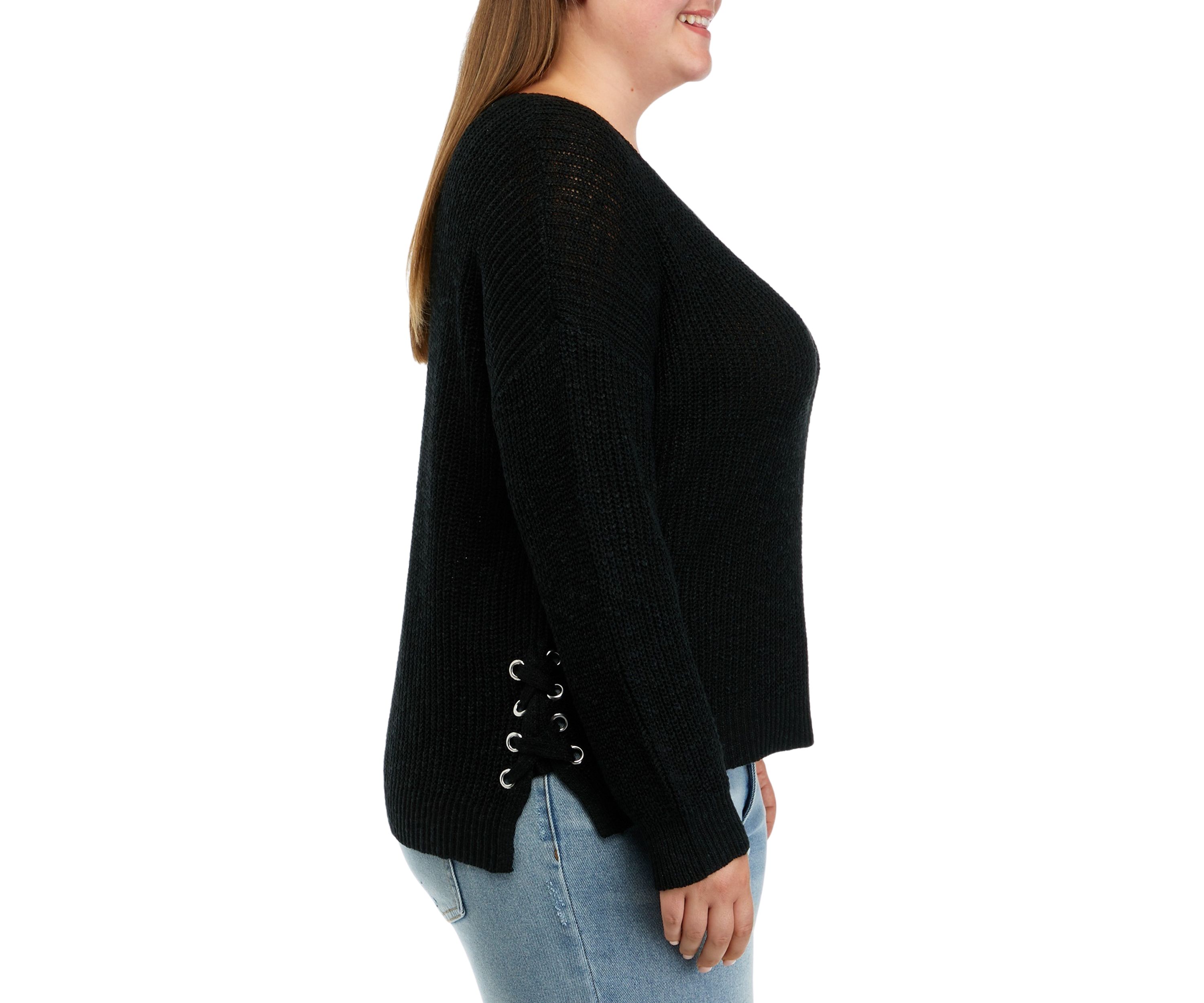 Plus Size Side Tie Round Neck Sweater