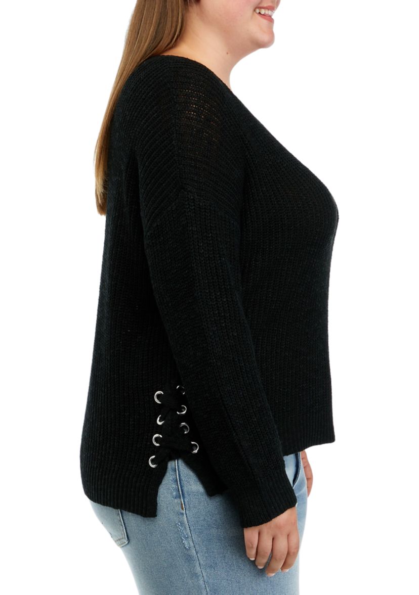 Plus Size Side Tie Round Neck Sweater