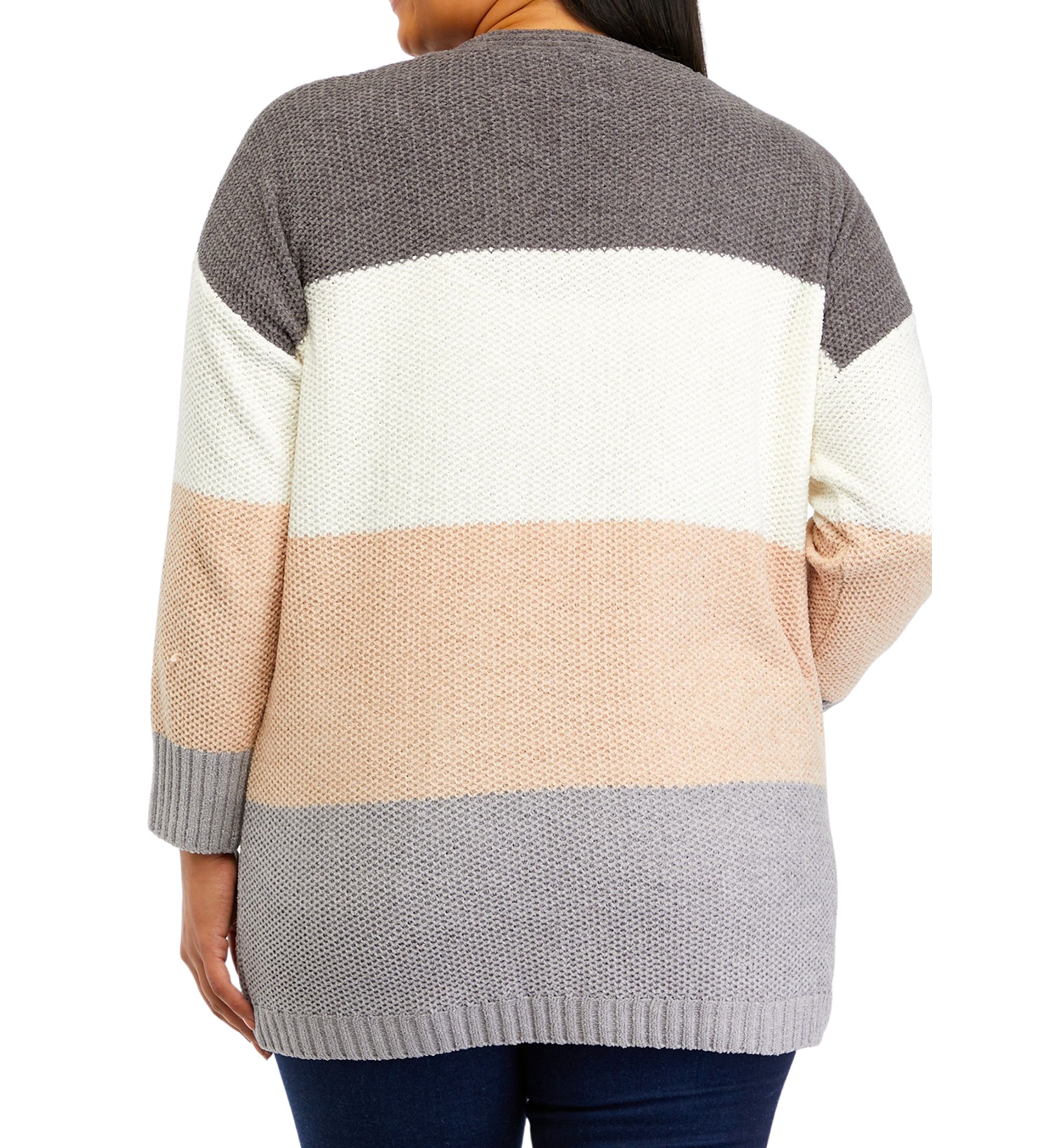 Plus Size Color Block Chenille Cardigan 