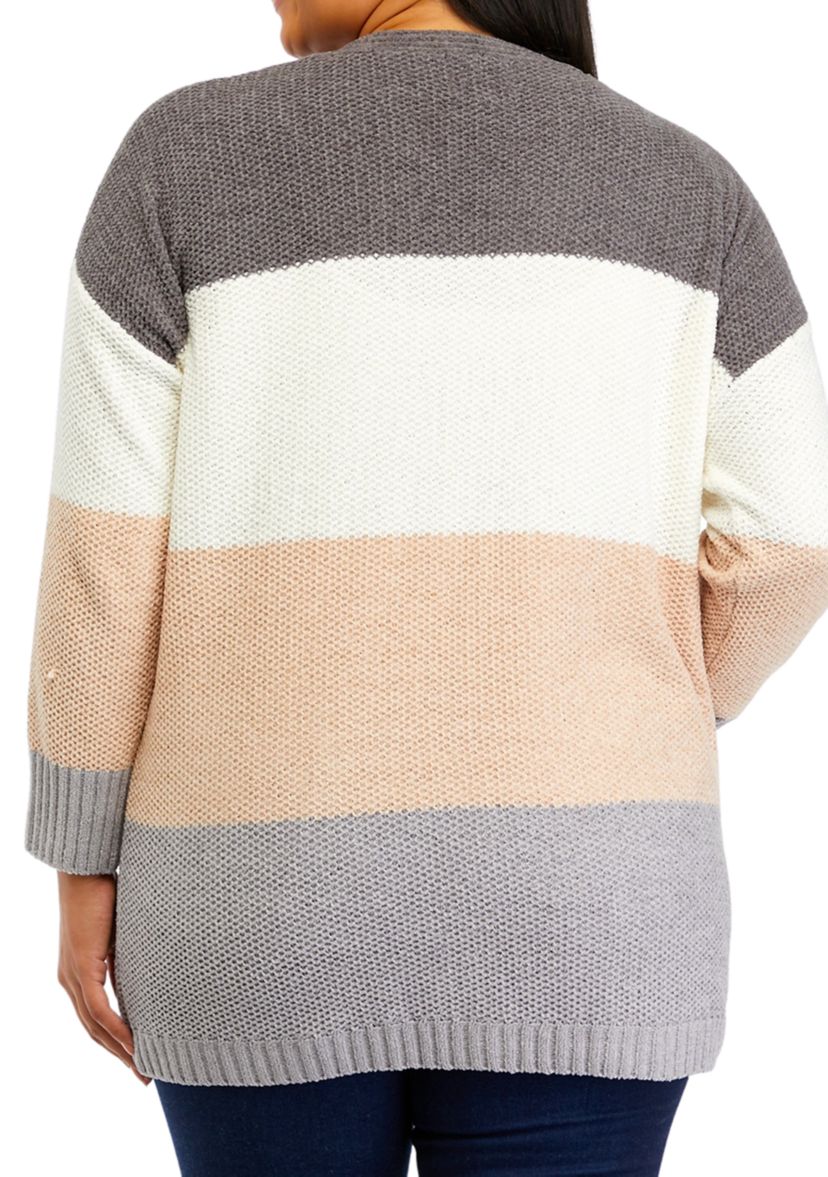 Plus Size Color Block Chenille Cardigan 