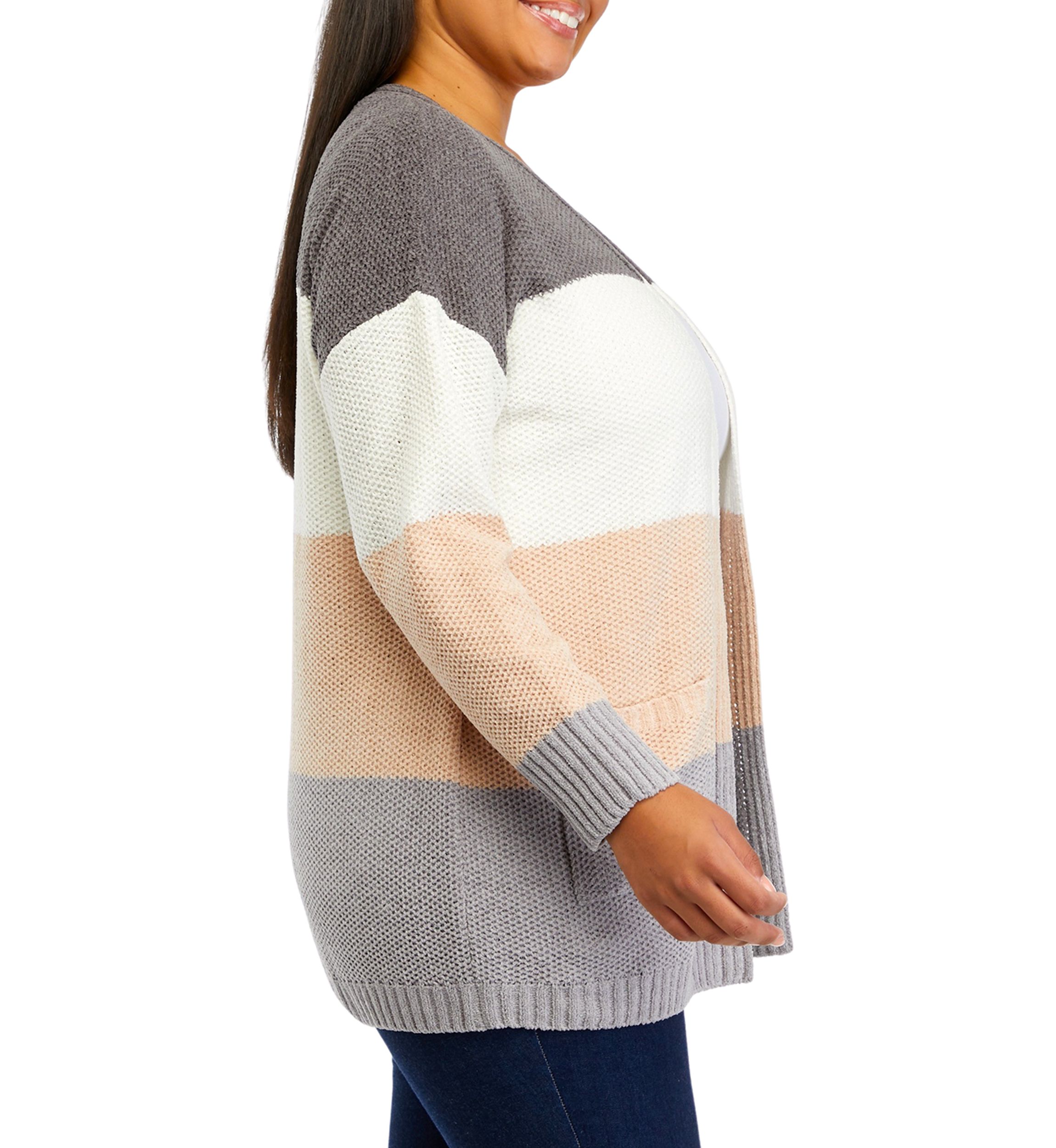 Plus Size Color Block Chenille Cardigan 