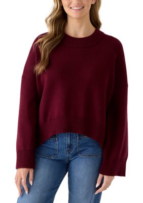 Pink Rose Women's Long Sleeve Crew Neck Oversized Sweater with Ribbed Sides, Large