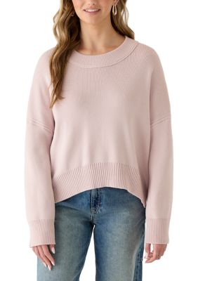 Pink Rose Women's Long Sleeve Crew Neck Oversized Sweater with Ribbed Sides