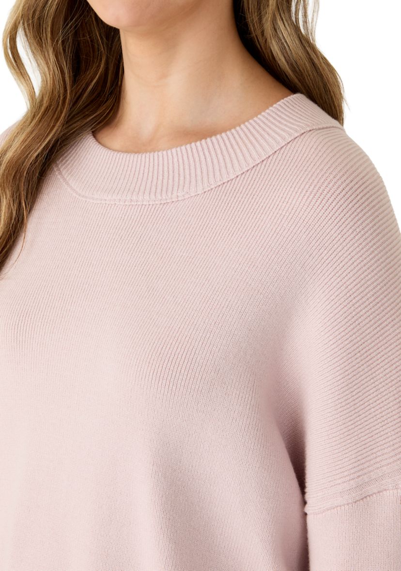 Light Pink Ribbed Knit Half Sleeve Plus Size Poncho Style Sweater